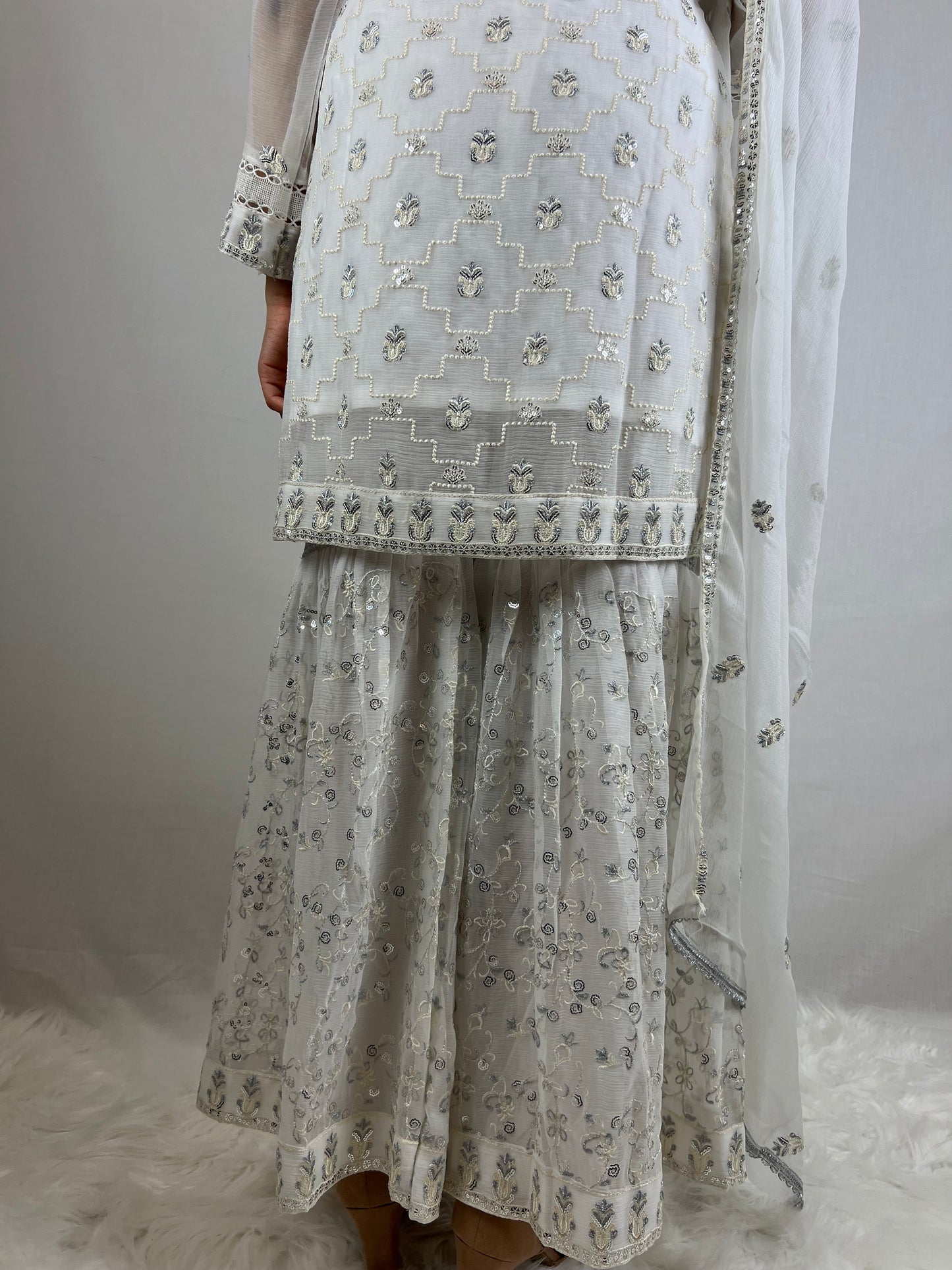 White Chiffon Sharara Suit