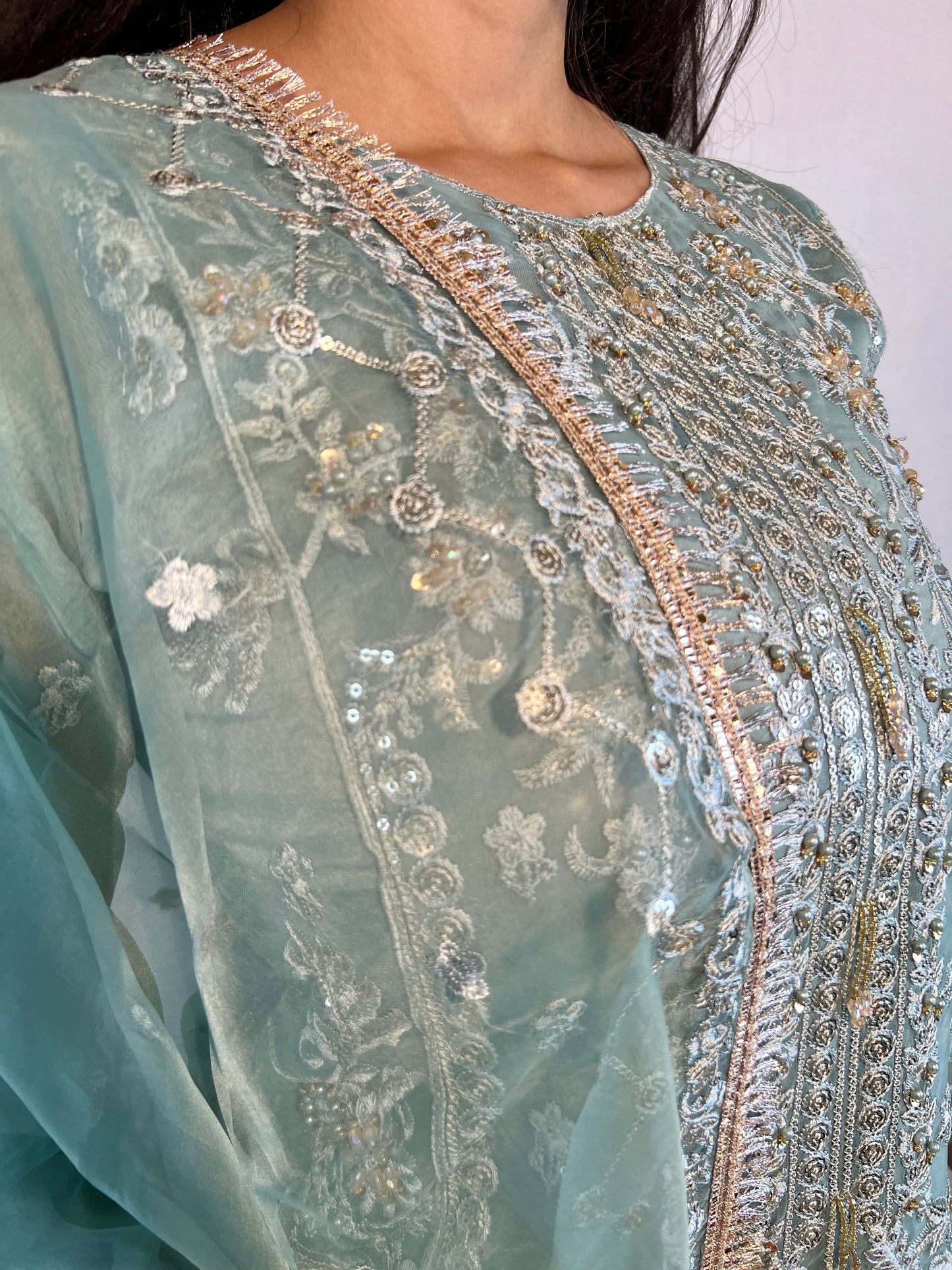 Turquoise Blue Embroidered Sharara