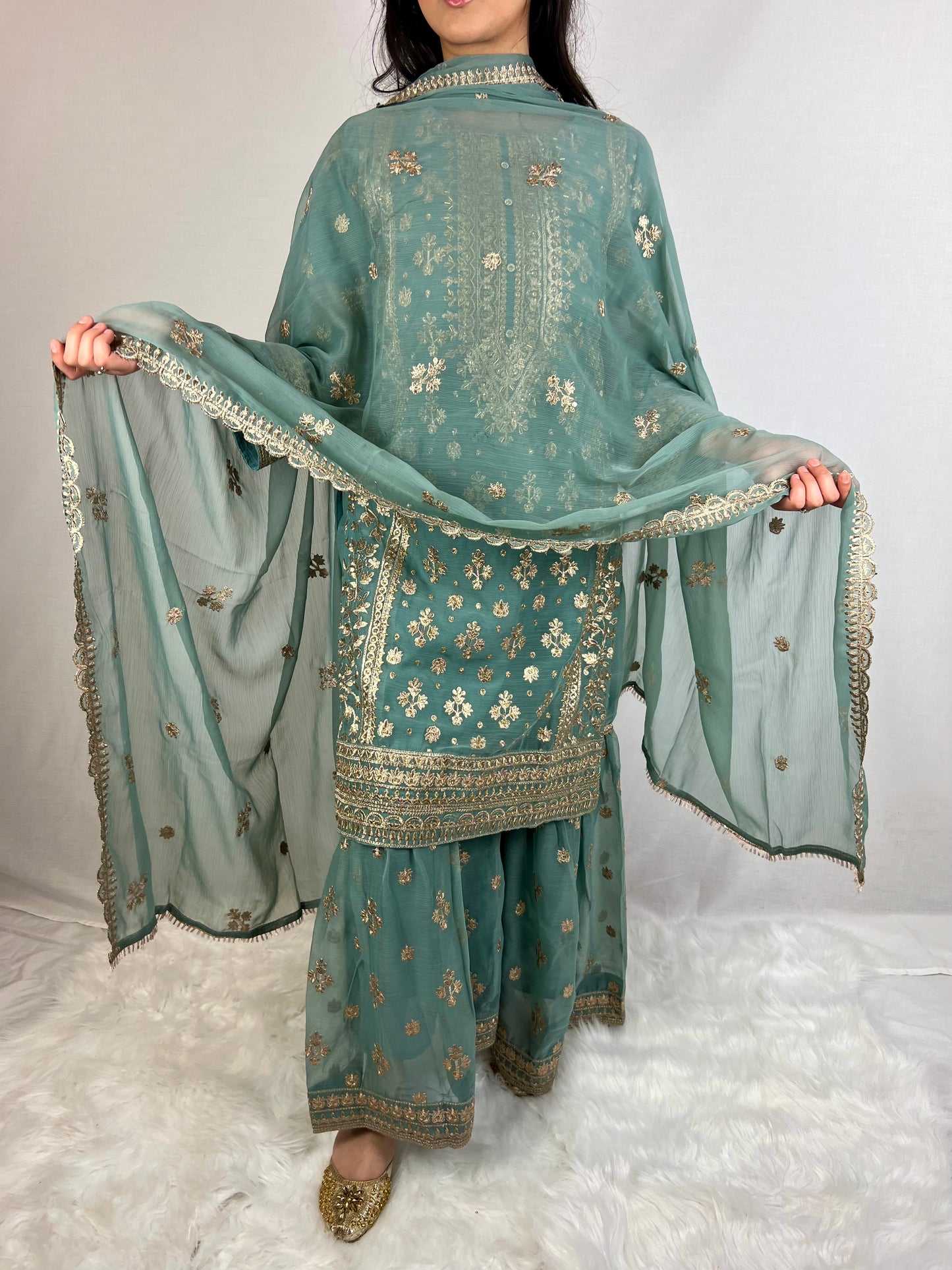 Blue & Gold Gharara Suit