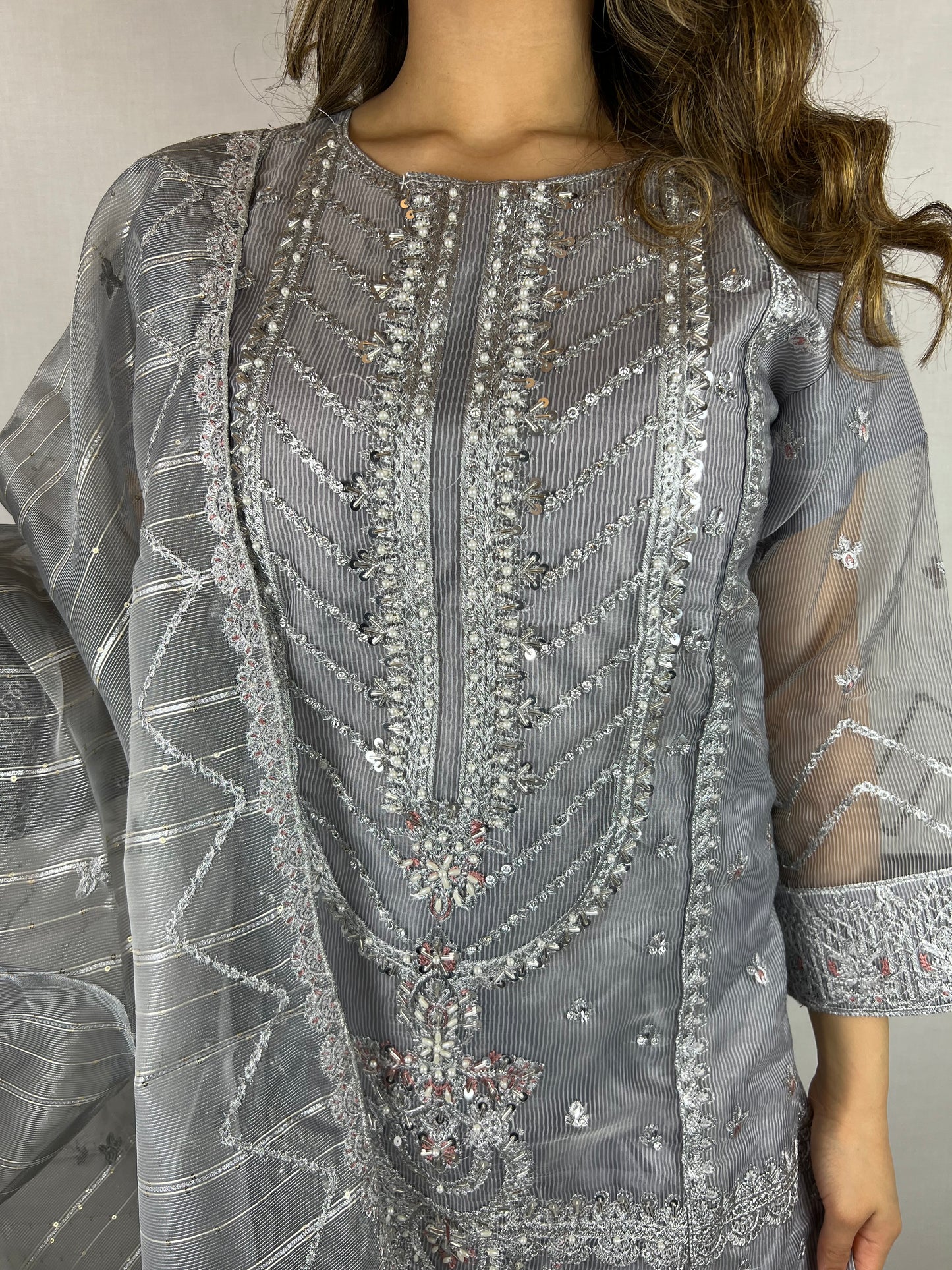 Grey & Silver Beaded Sharara