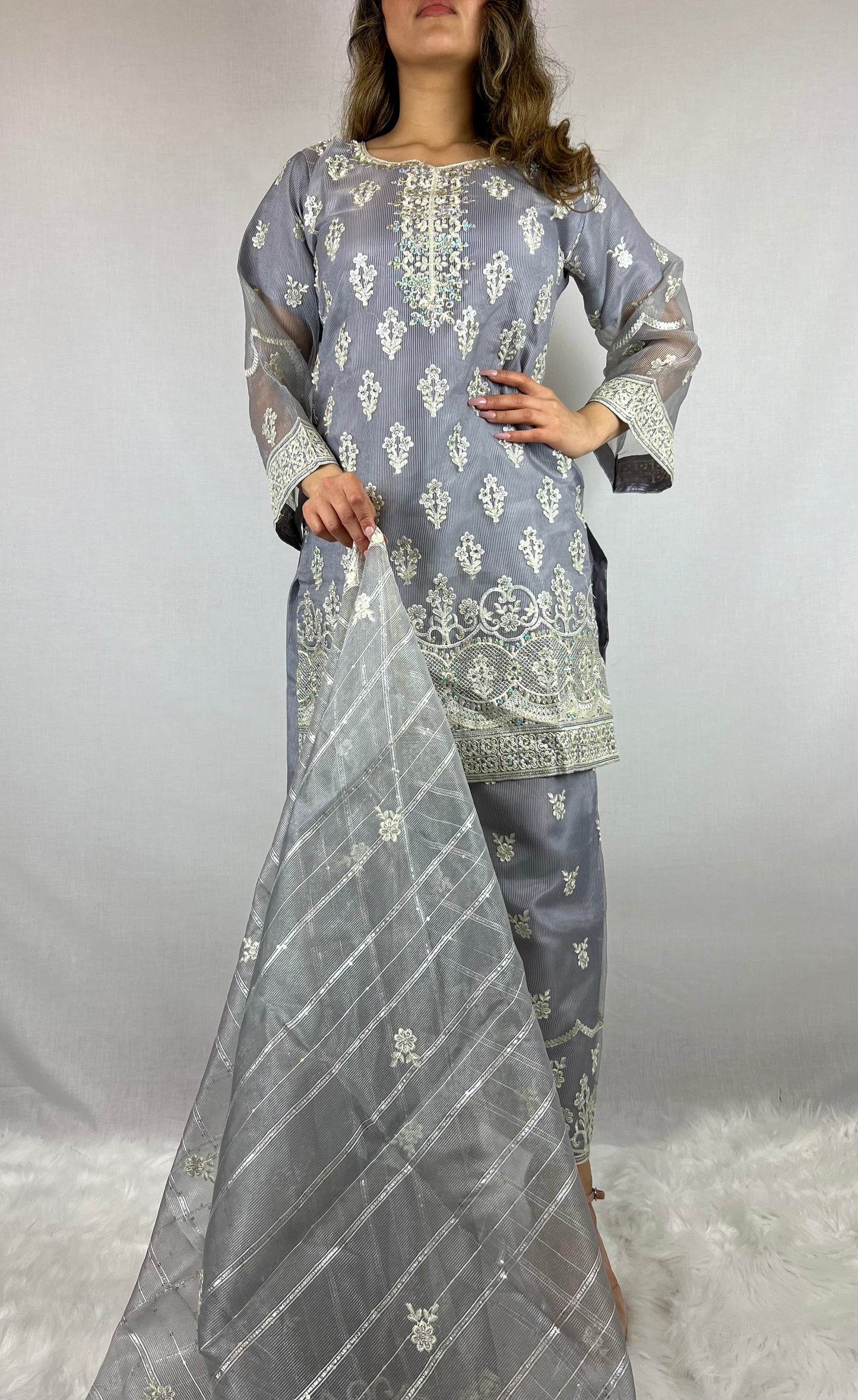 Grey & Iridescent Palazzo Suit