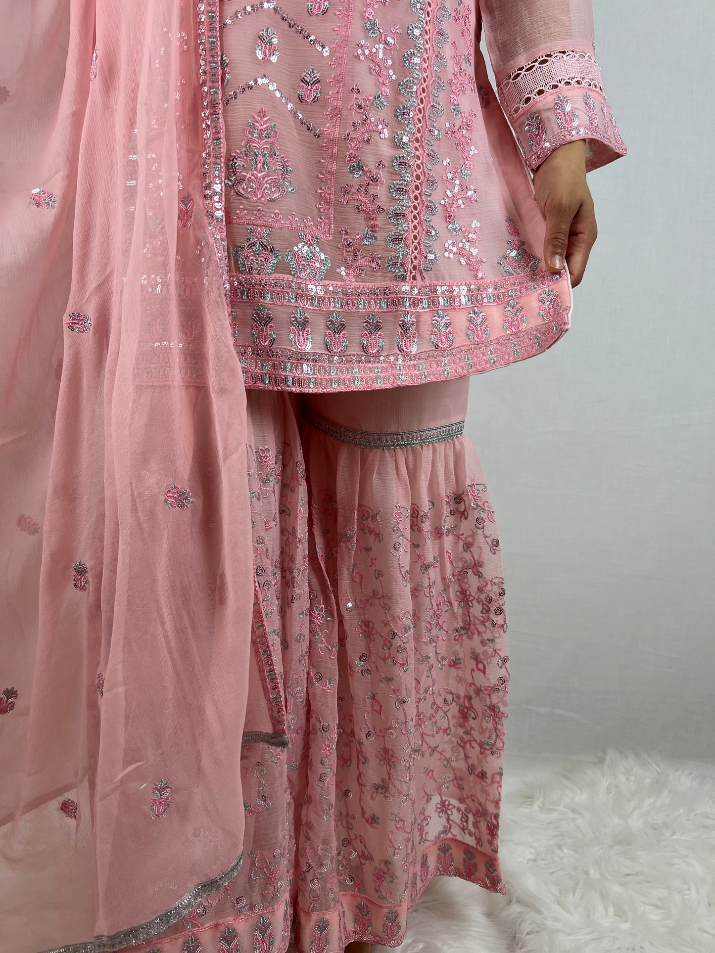 Light Pink Chiffon Sharara Suit