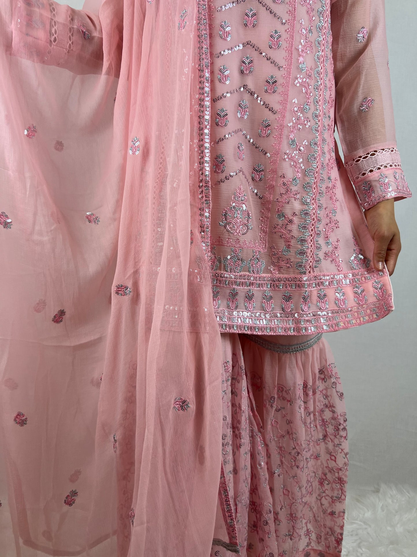 Light Pink Chiffon Sharara Suit