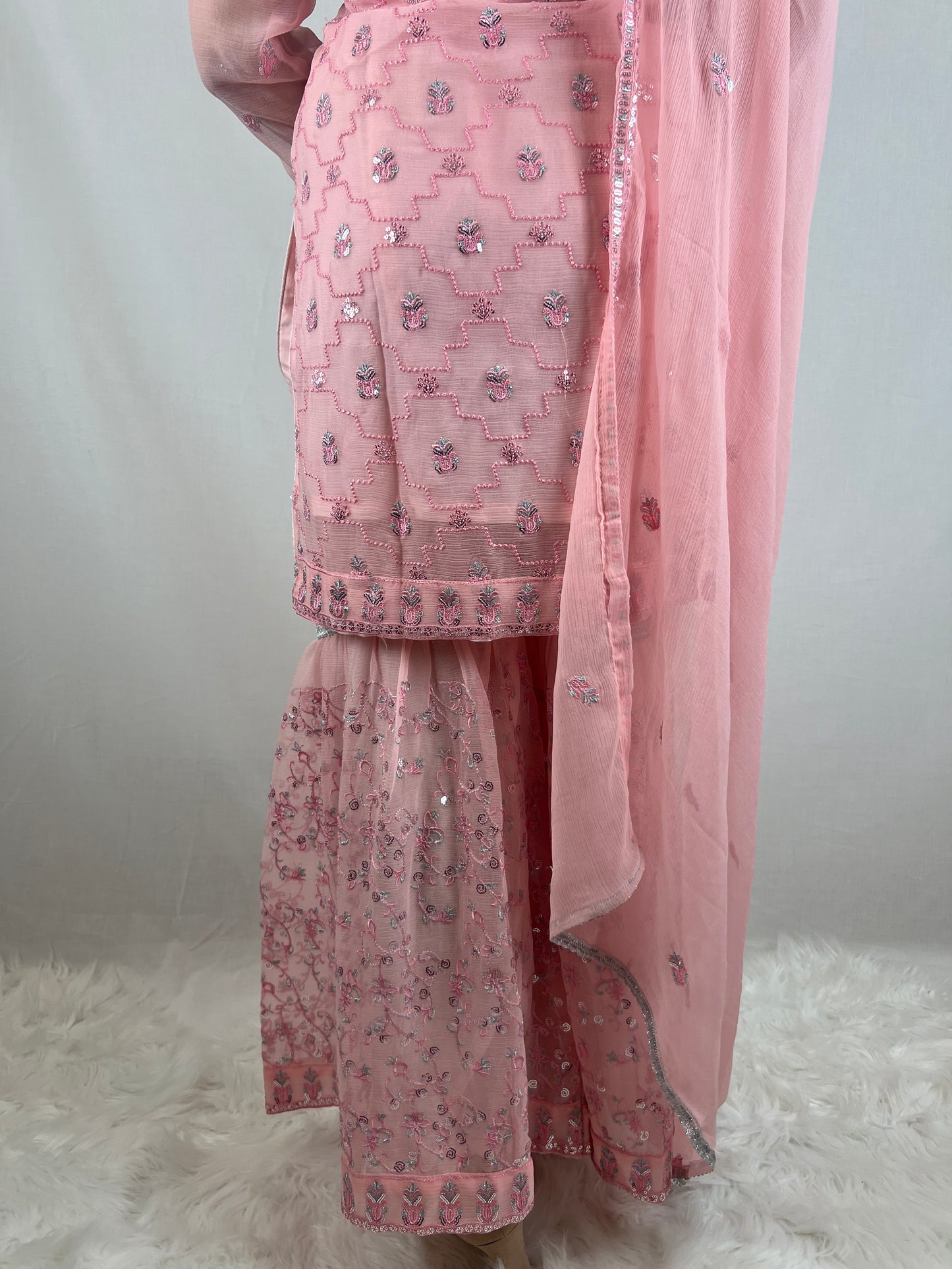 Light Pink Chiffon Sharara Suit