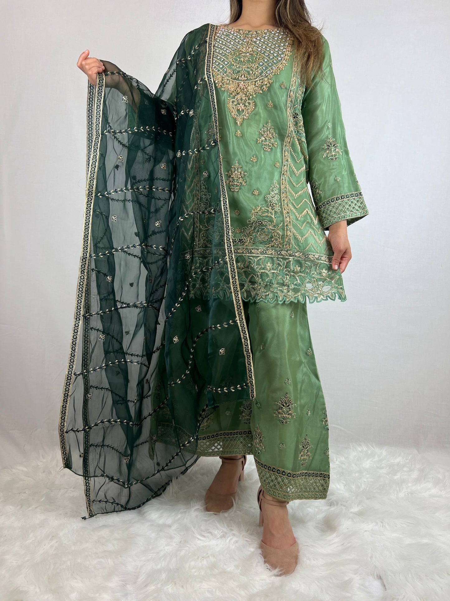 Dusky Green & Royal Green Sharara Suit
