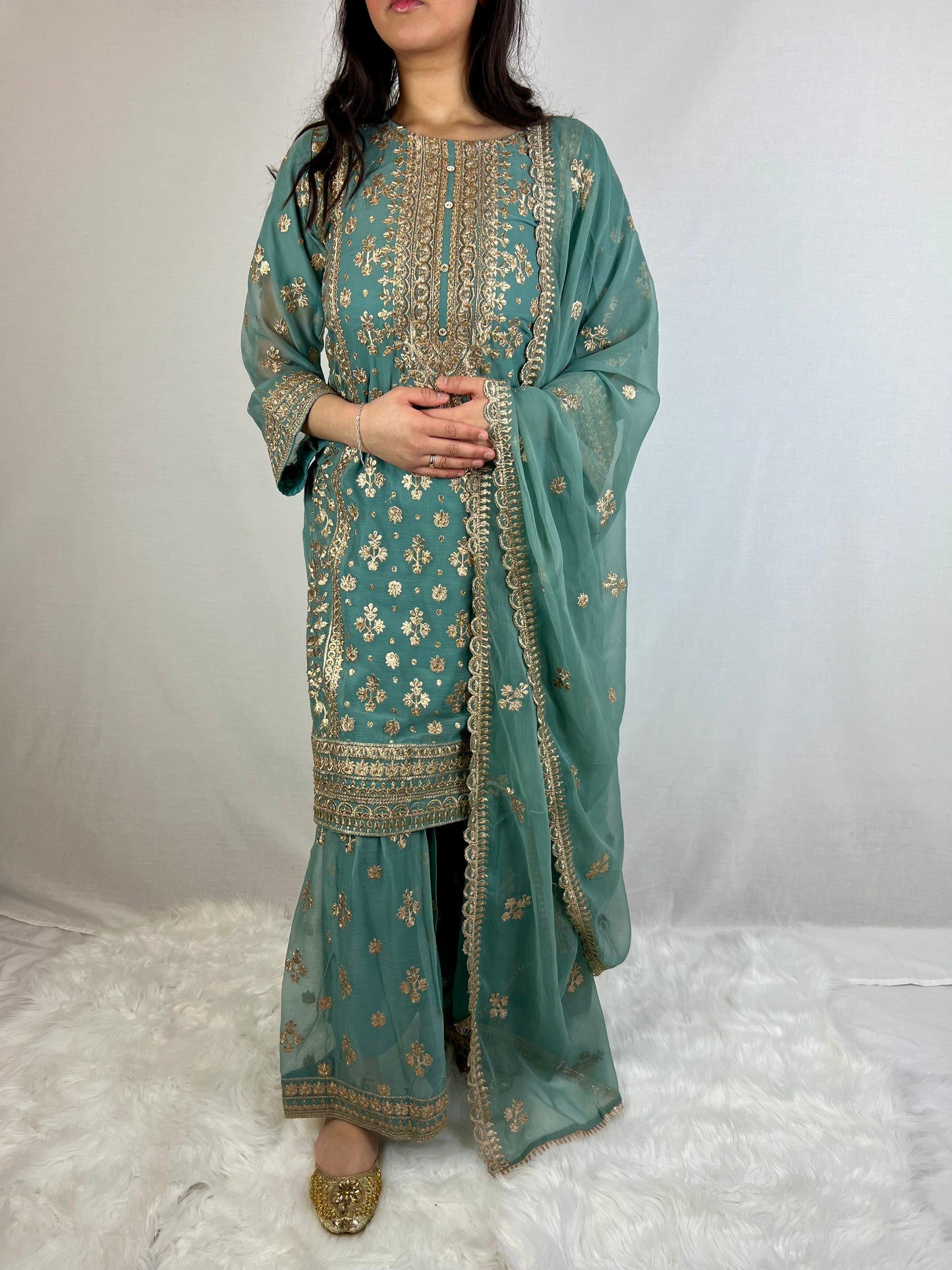 Blue & Gold Gharara Suit