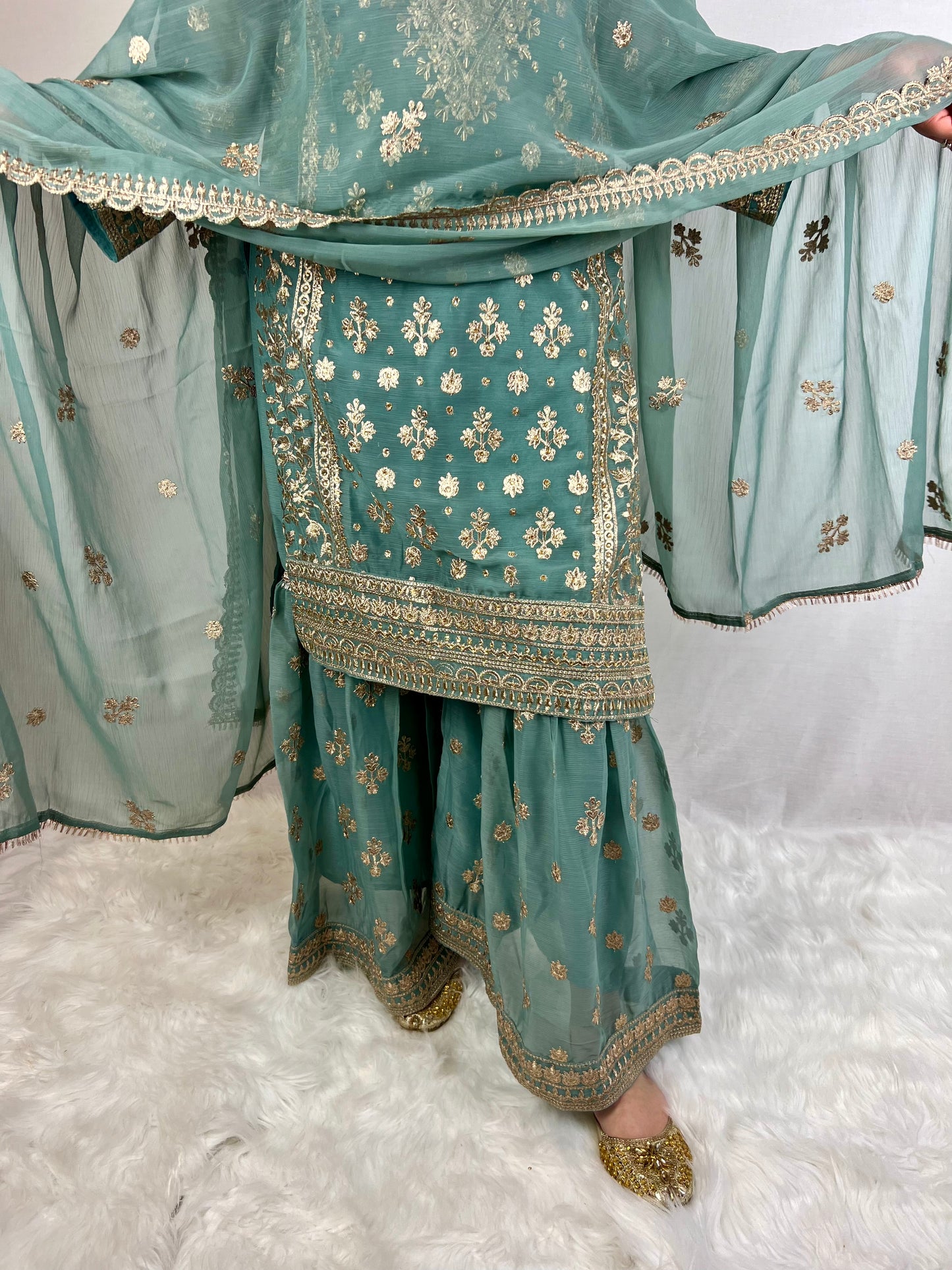 Blue & Gold Gharara Suit