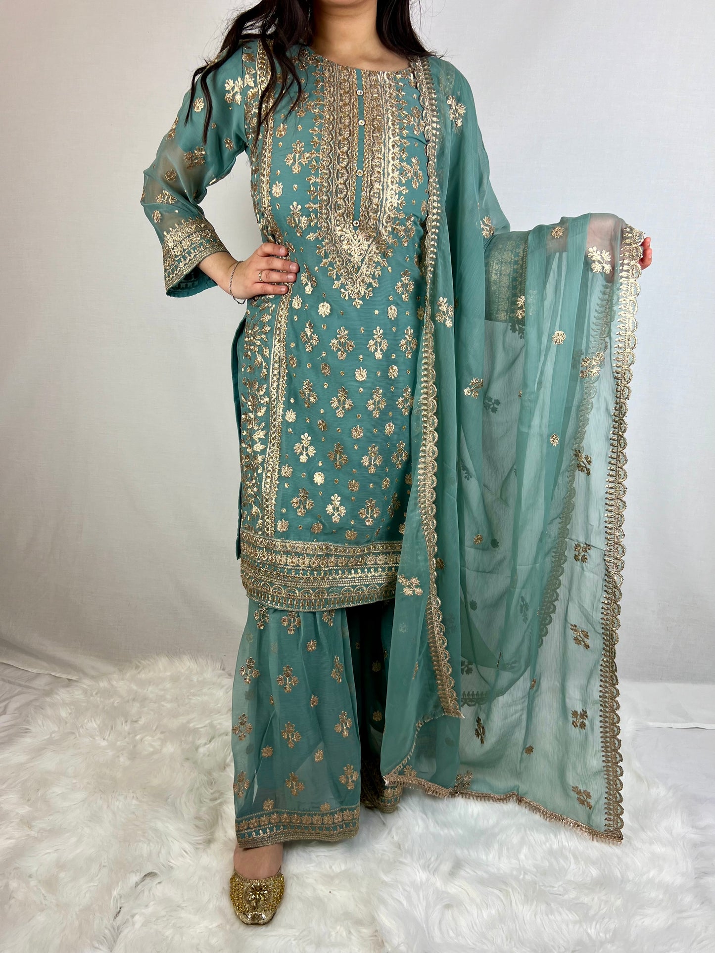 Blue & Gold Gharara Suit