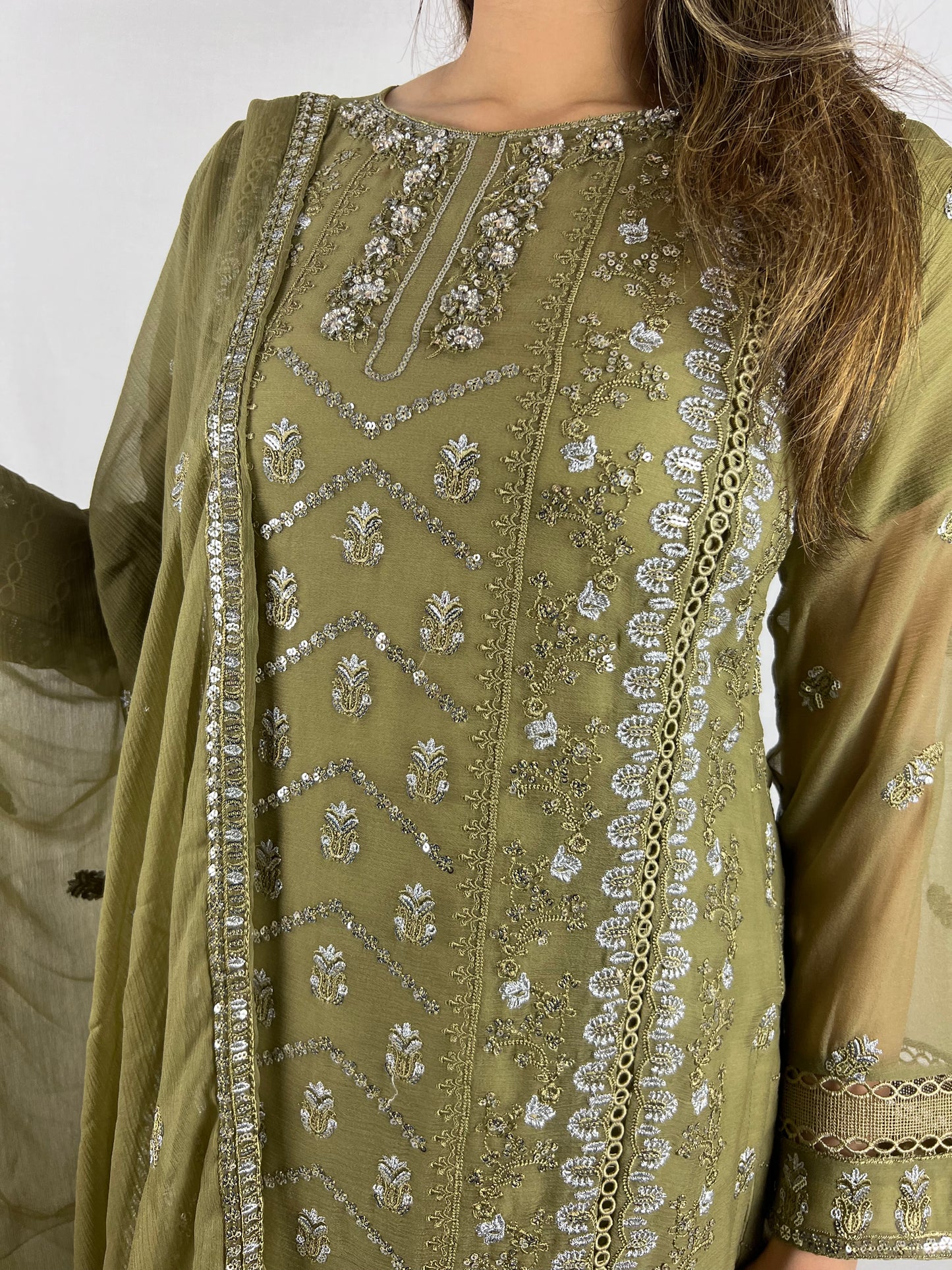 Mehndi Green Chiffon Sharara Suit