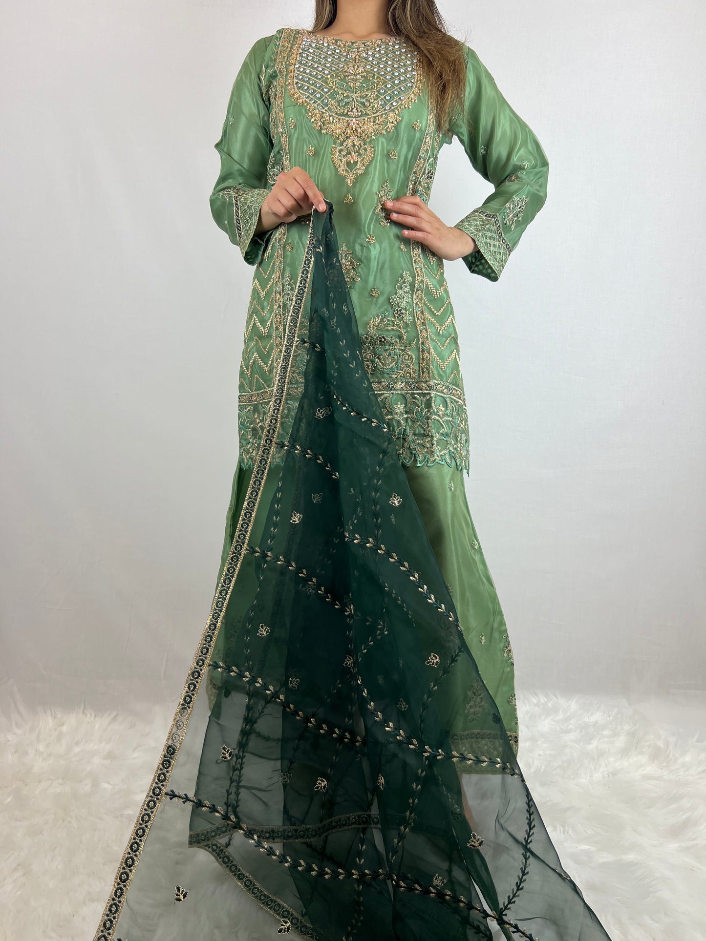 Dusky Green & Royal Green Sharara Suit
