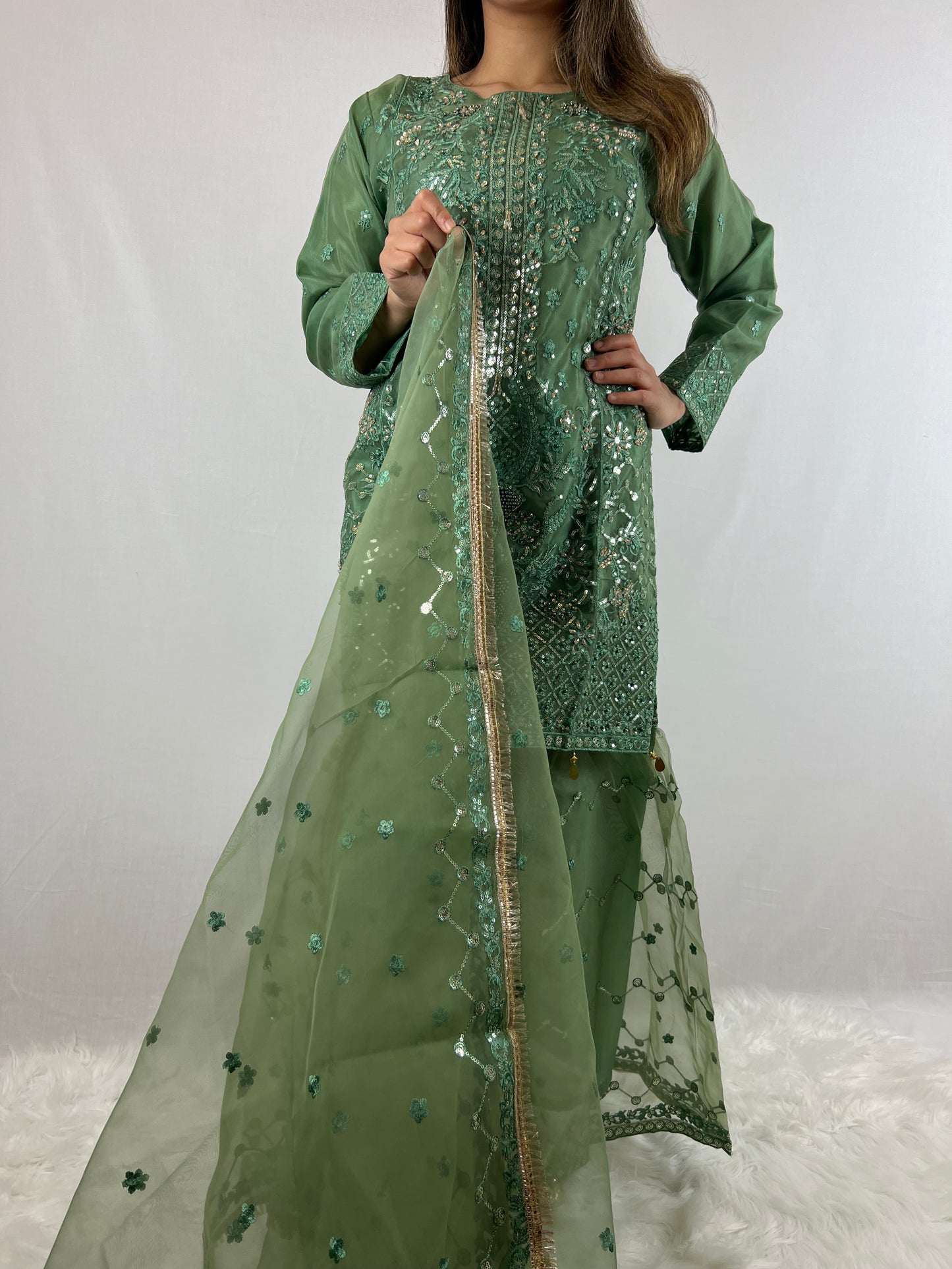 Emerald Green Embroidered Sharara Suit