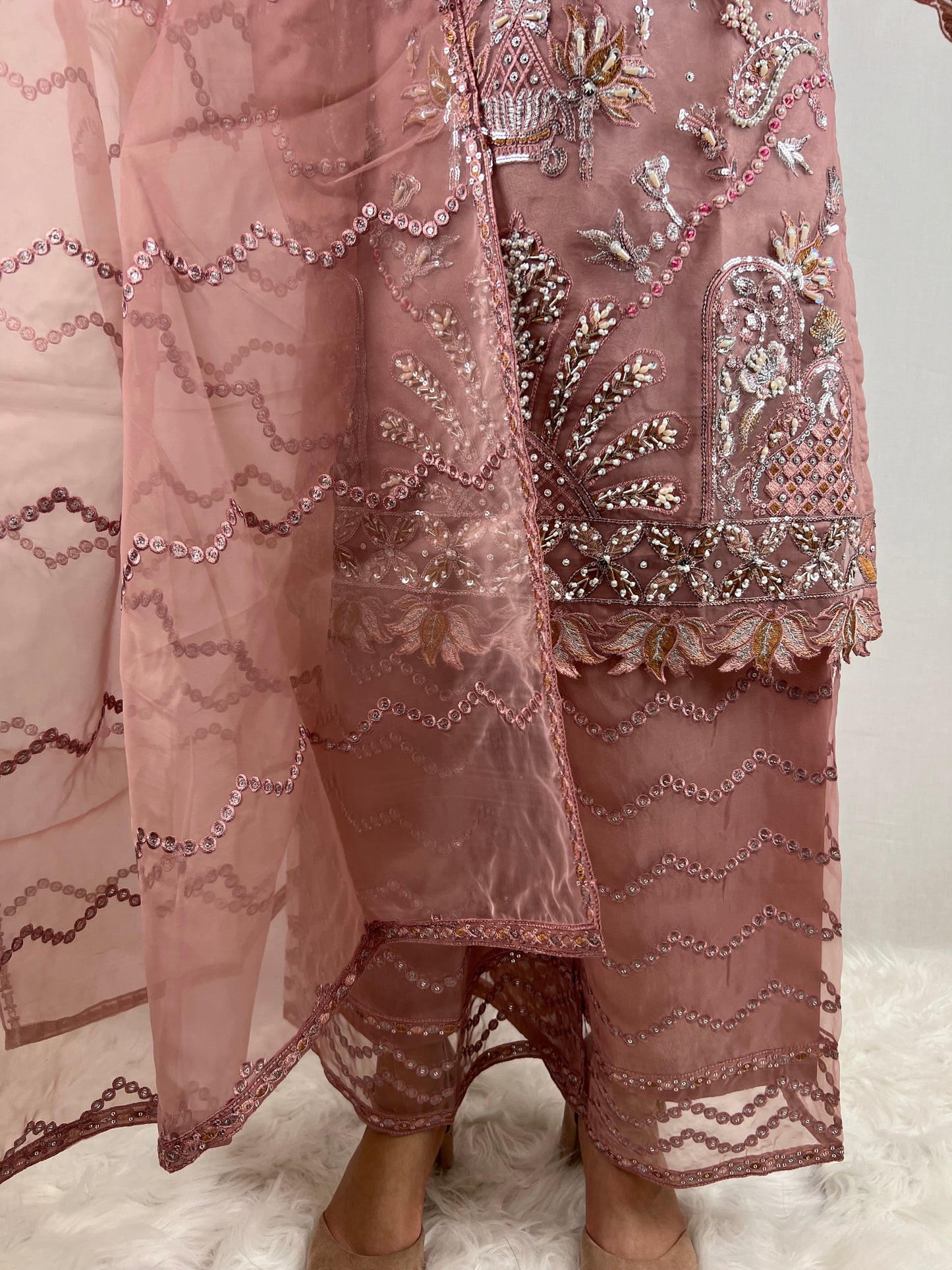 Dusty Rose Embroidered Palazzo Suit