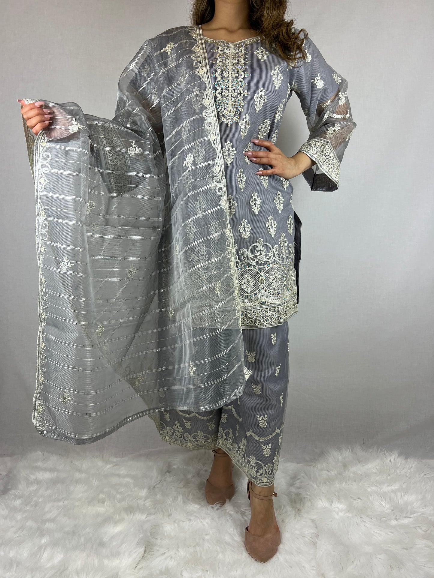 Grey & Iridescent Palazzo Suit