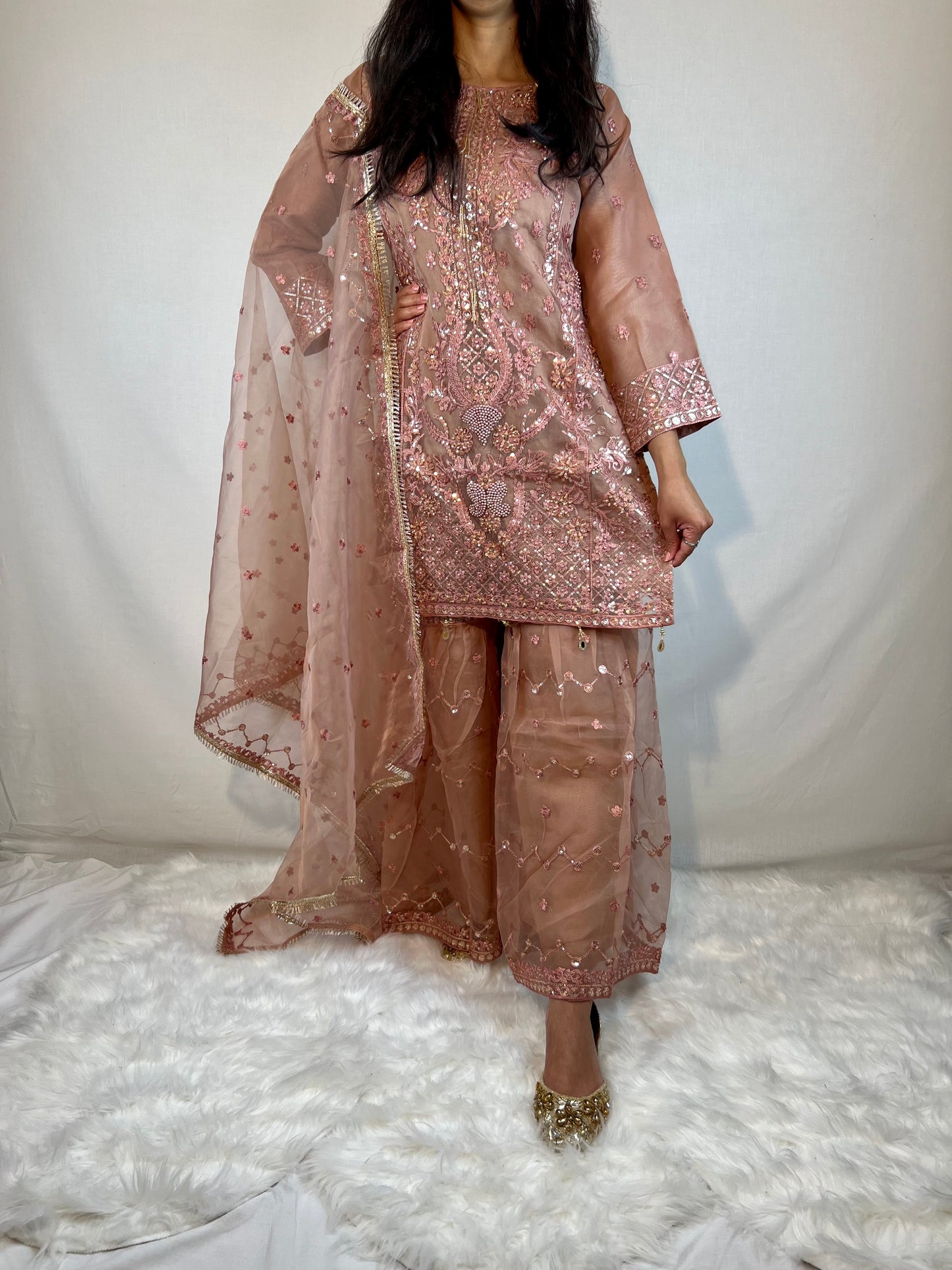 Dusky Pink Embroidered Sharara
