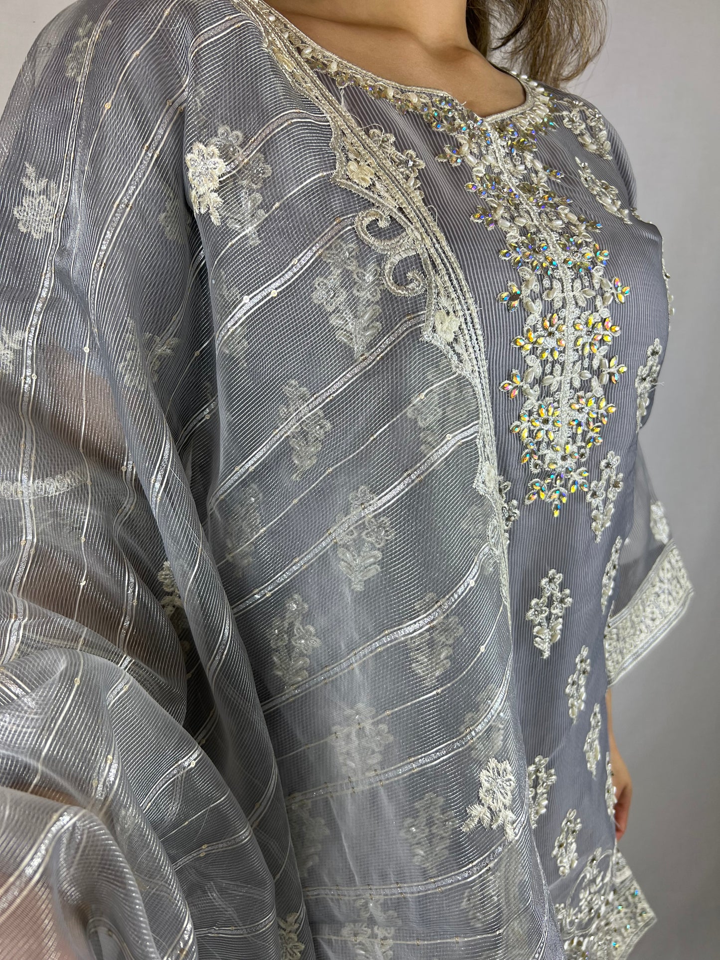 Grey & Iridescent Palazzo Suit