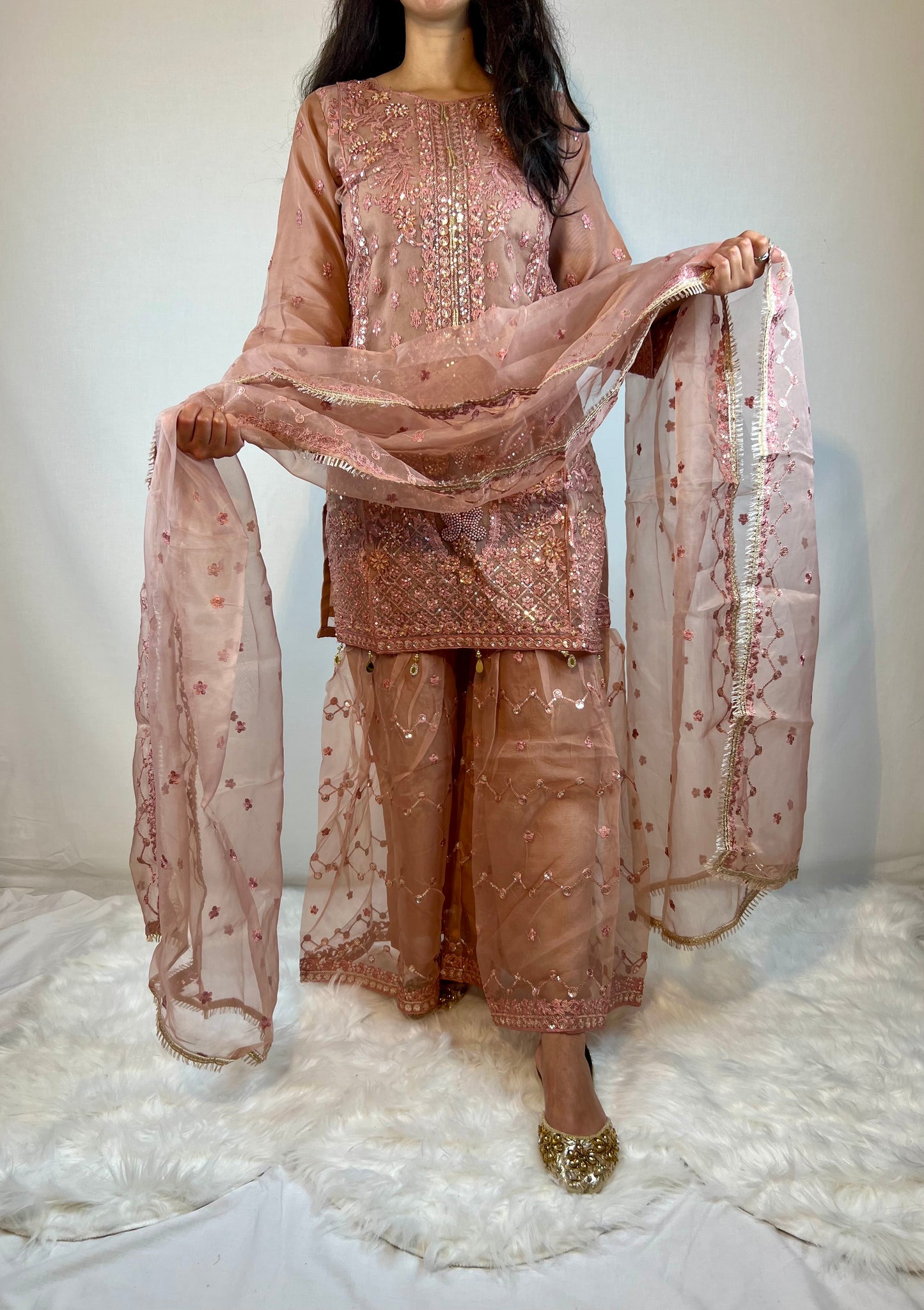 Dusky Pink Embroidered Sharara