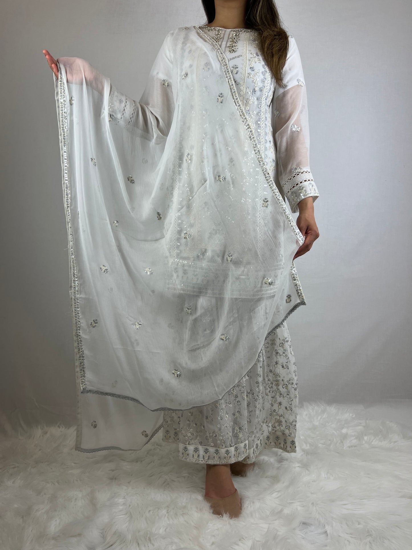 White Chiffon Sharara Suit