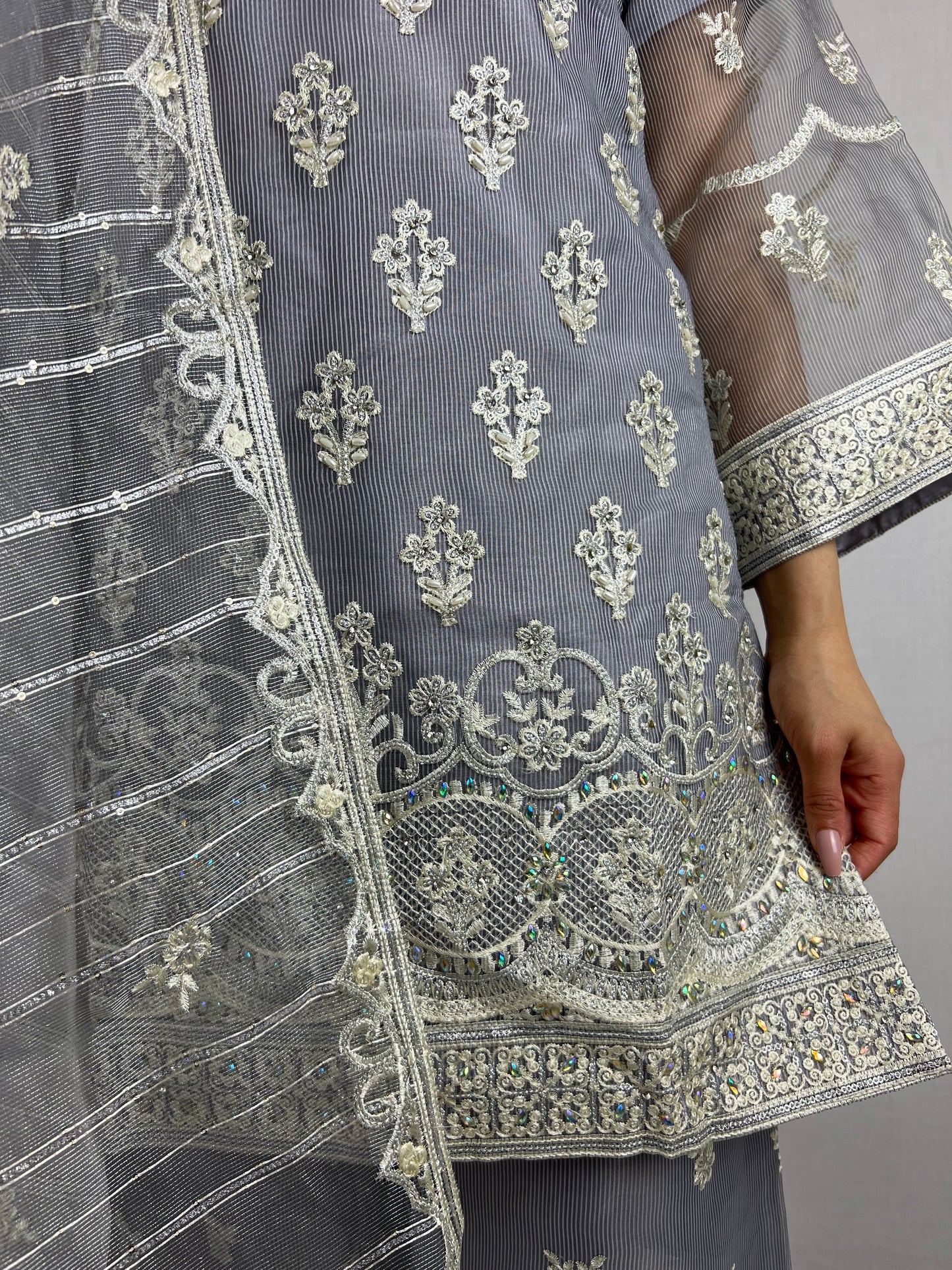 Grey & Iridescent Palazzo Suit