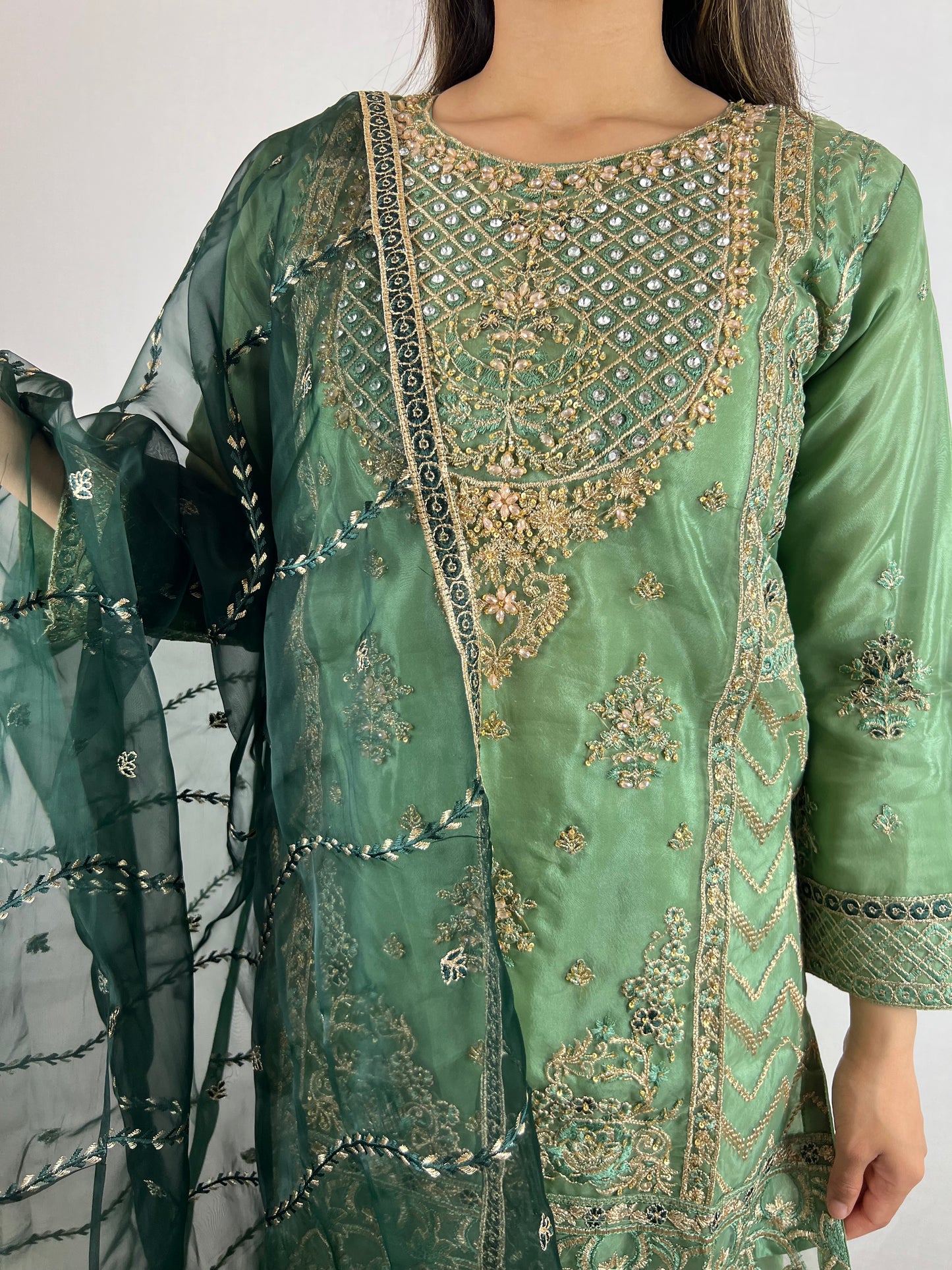 Dusky Green & Royal Green Sharara Suit