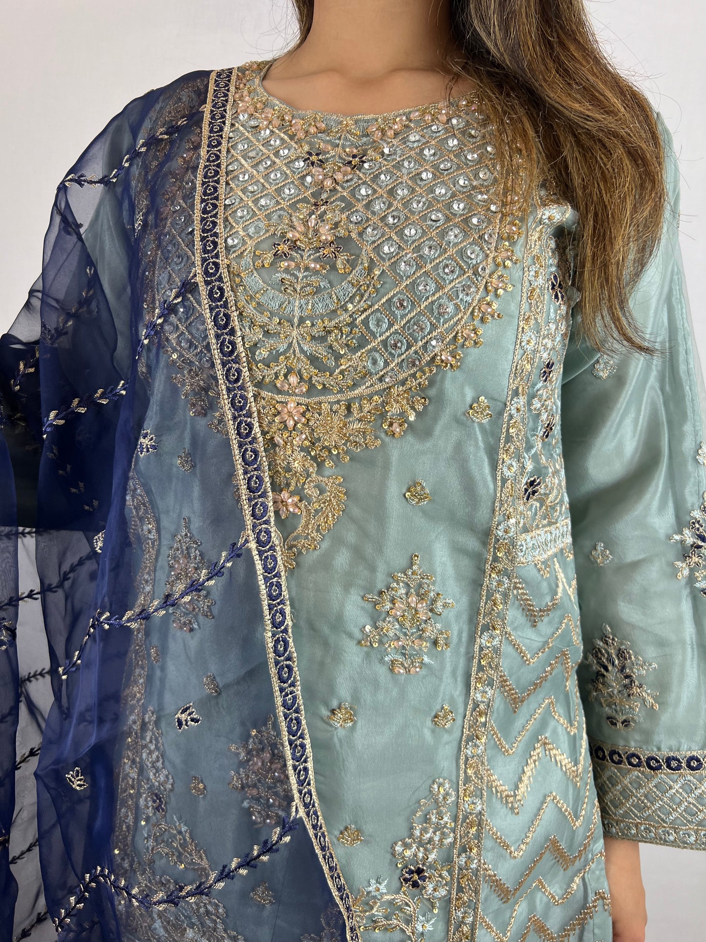 Dusky Blue & Royal Blue Sharara Suit