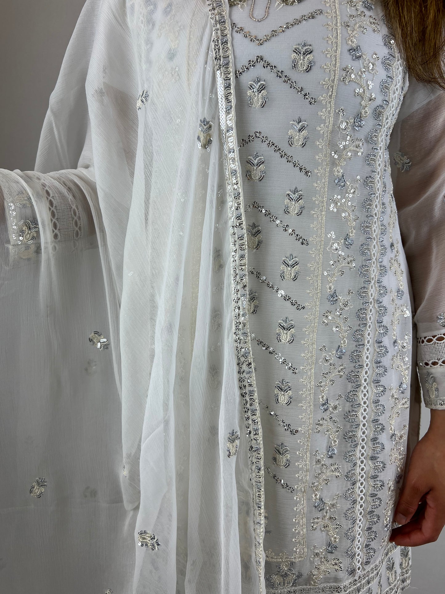 White Chiffon Sharara Suit