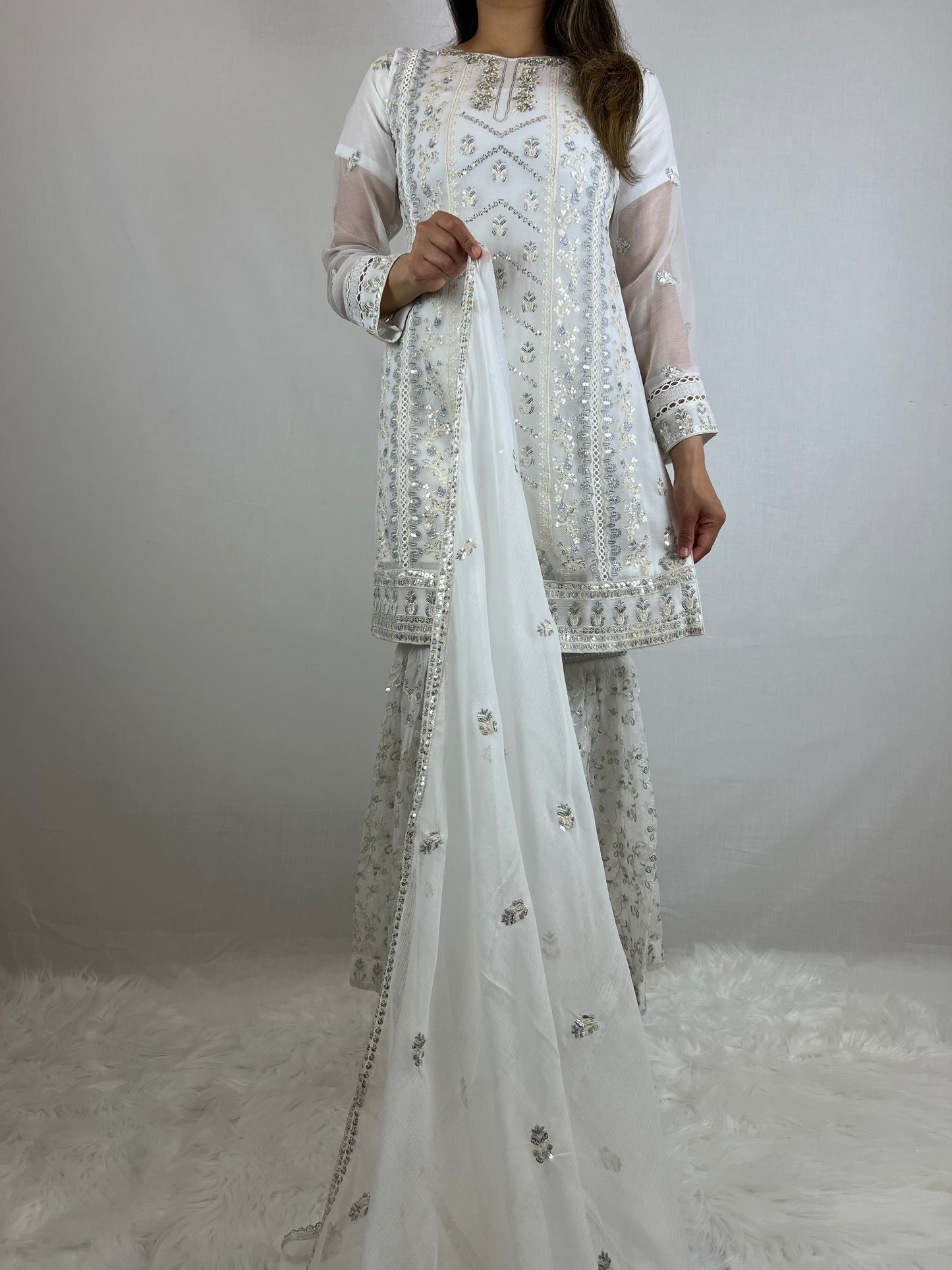 White Chiffon Sharara Suit