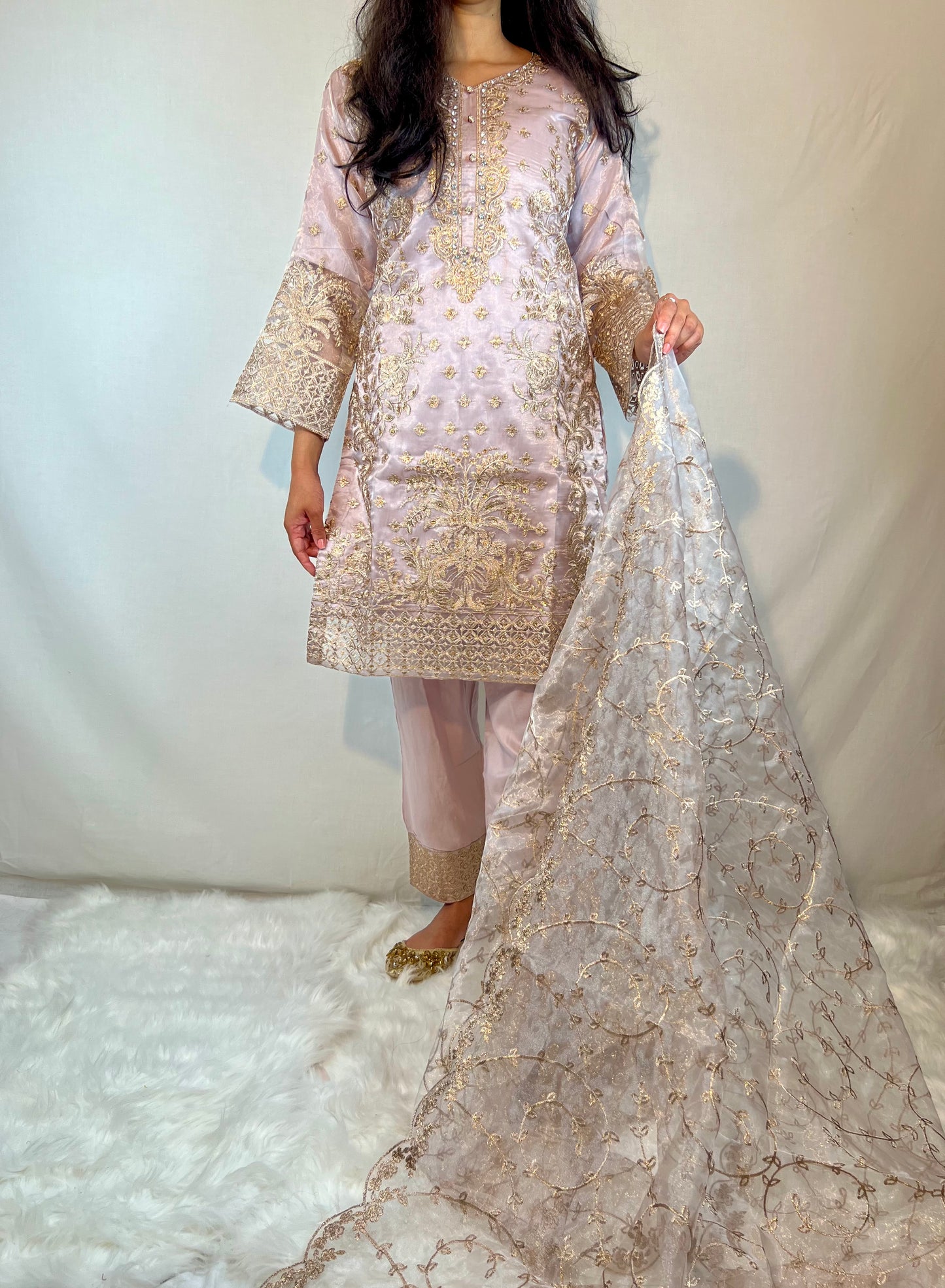 Soft Lilac Salwar Kameez Zaari Embroidery