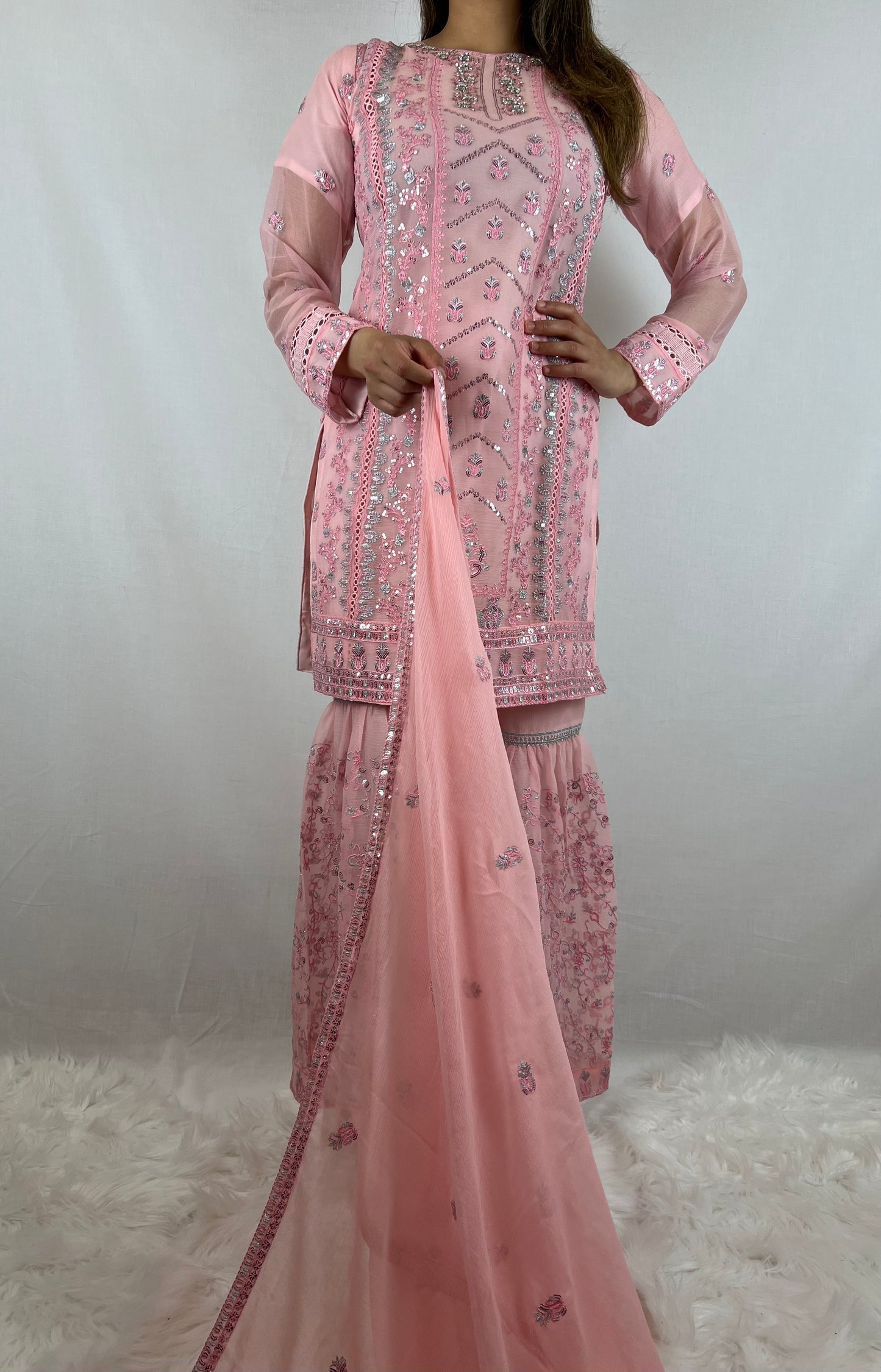 Light Pink Chiffon Sharara Suit