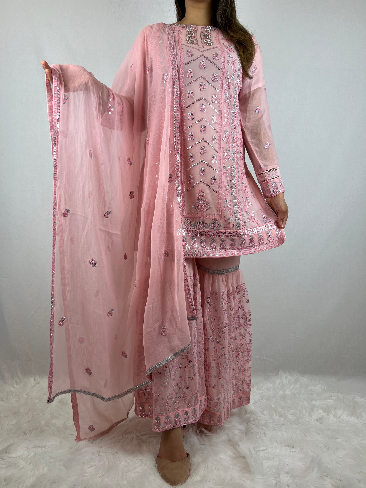 Light Pink Chiffon Sharara Suit