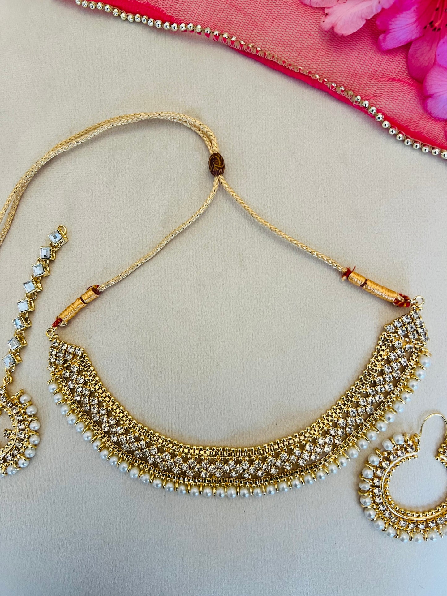 Gold & White Pearl Jewellery Set