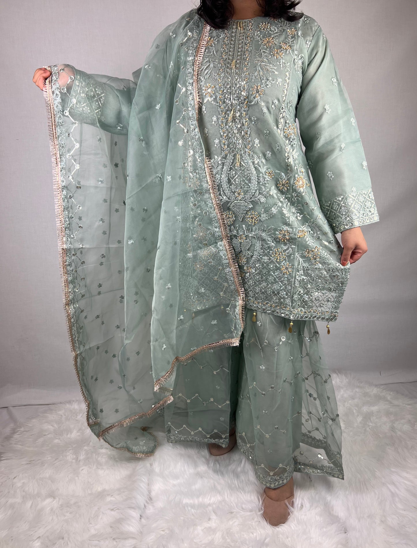 Sage Green Embroidered Sharara