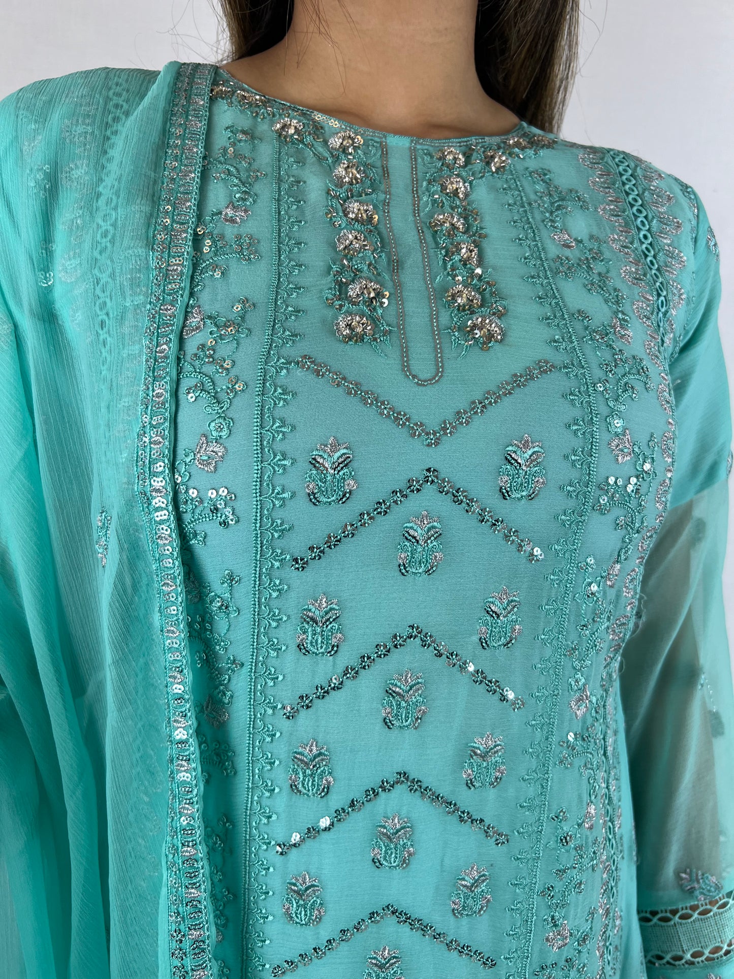 Aqua Blue Chiffon Sharara Suit