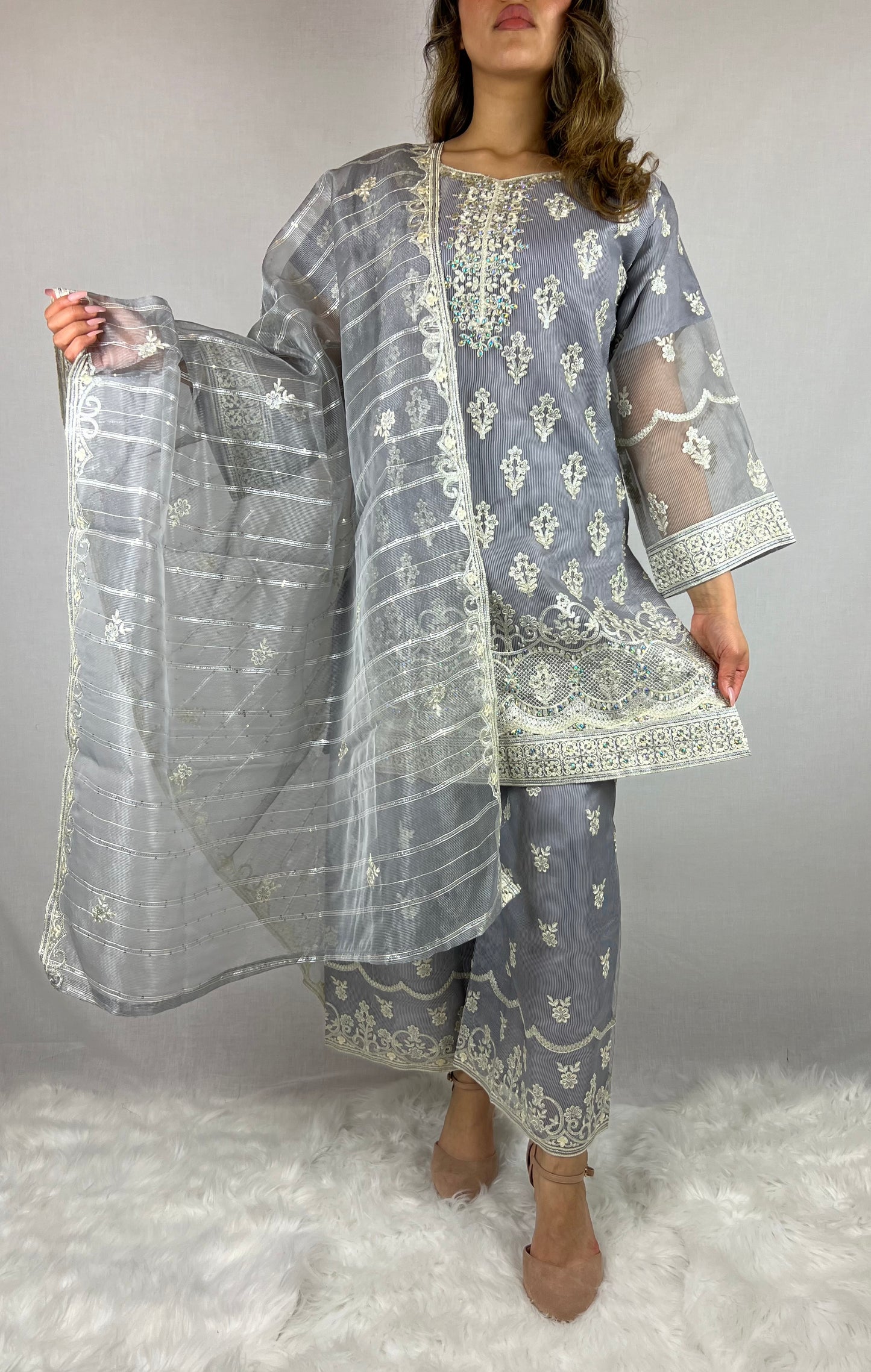 Grey & Iridescent Palazzo Suit