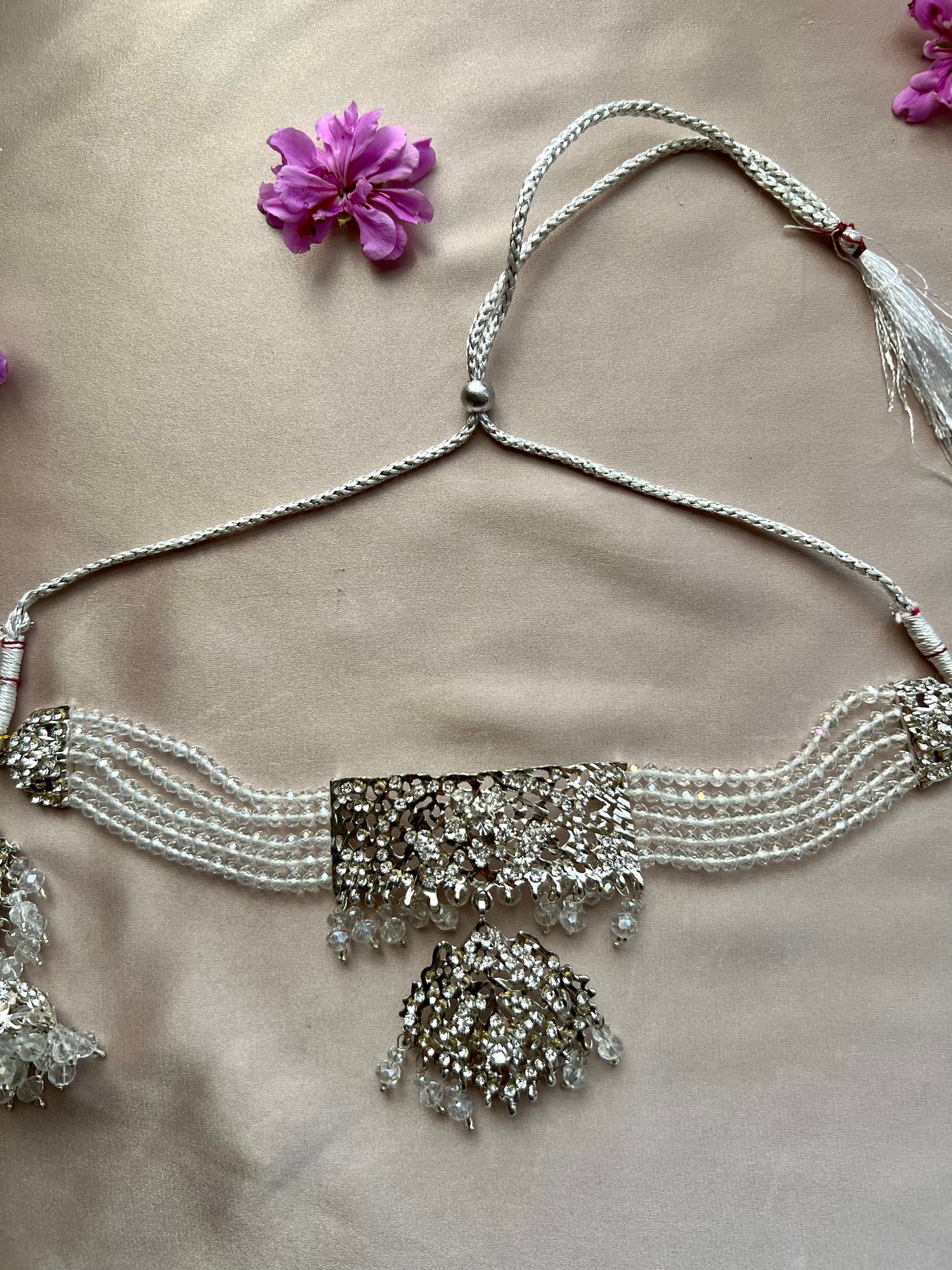 Silver & White Bead Jewellery Set