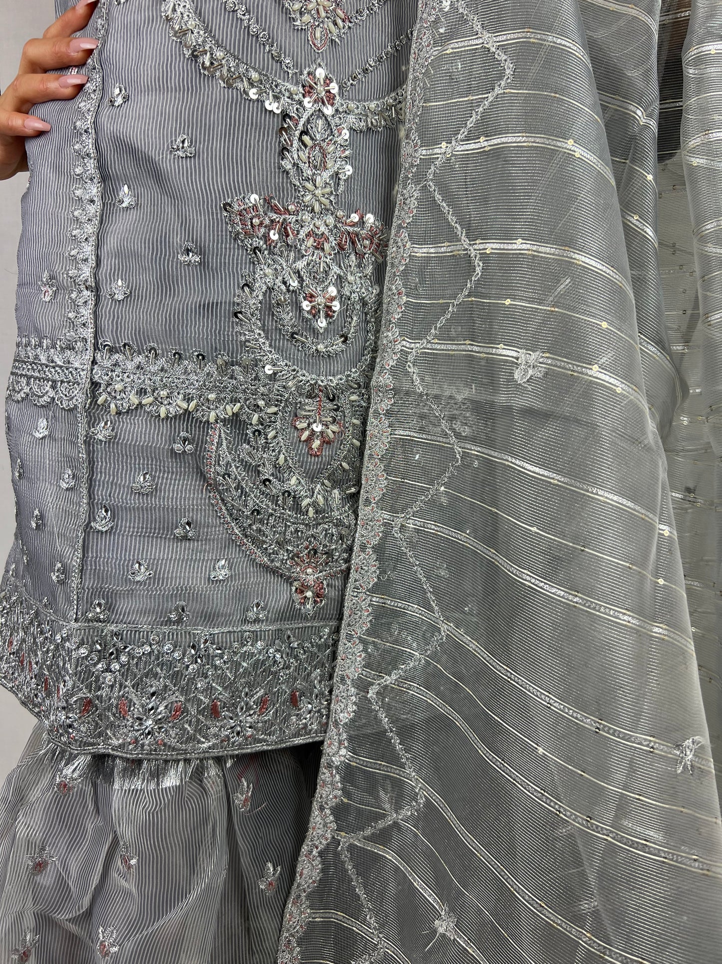 Grey & Silver Beaded Sharara