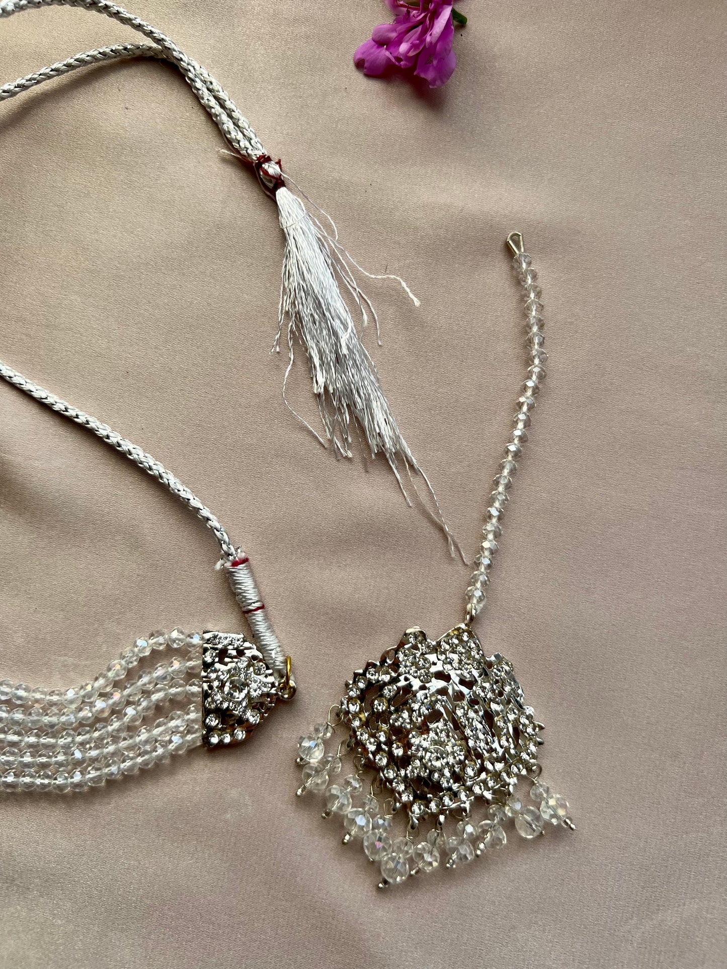 Silver & White Bead Jewellery Set
