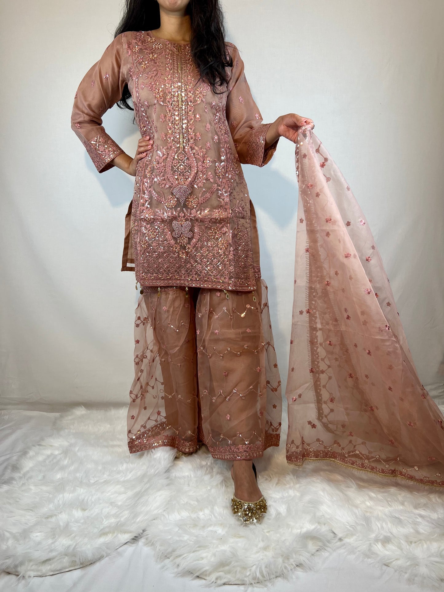 Dusky Pink Embroidered Sharara