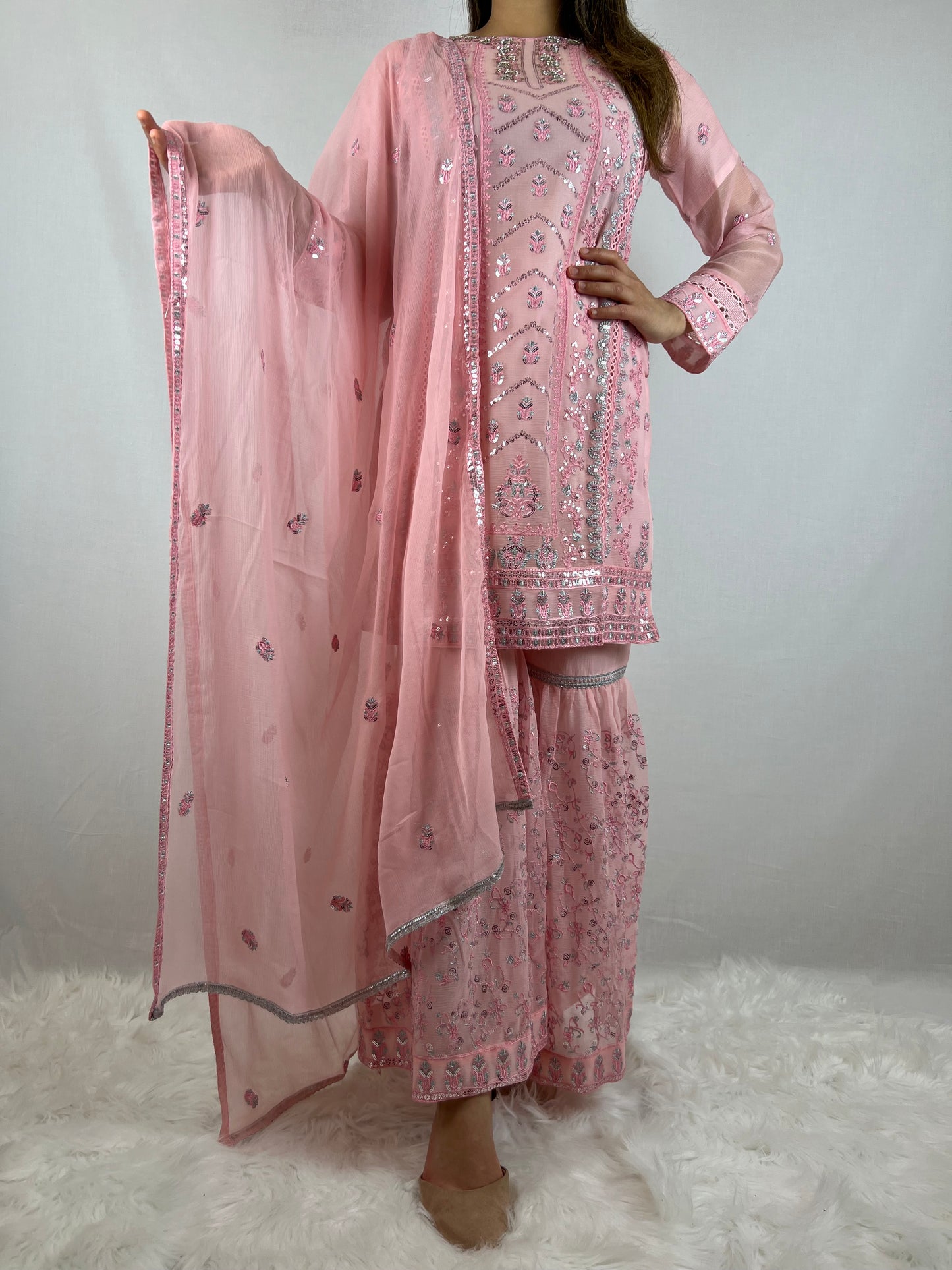 Light Pink Chiffon Sharara Suit