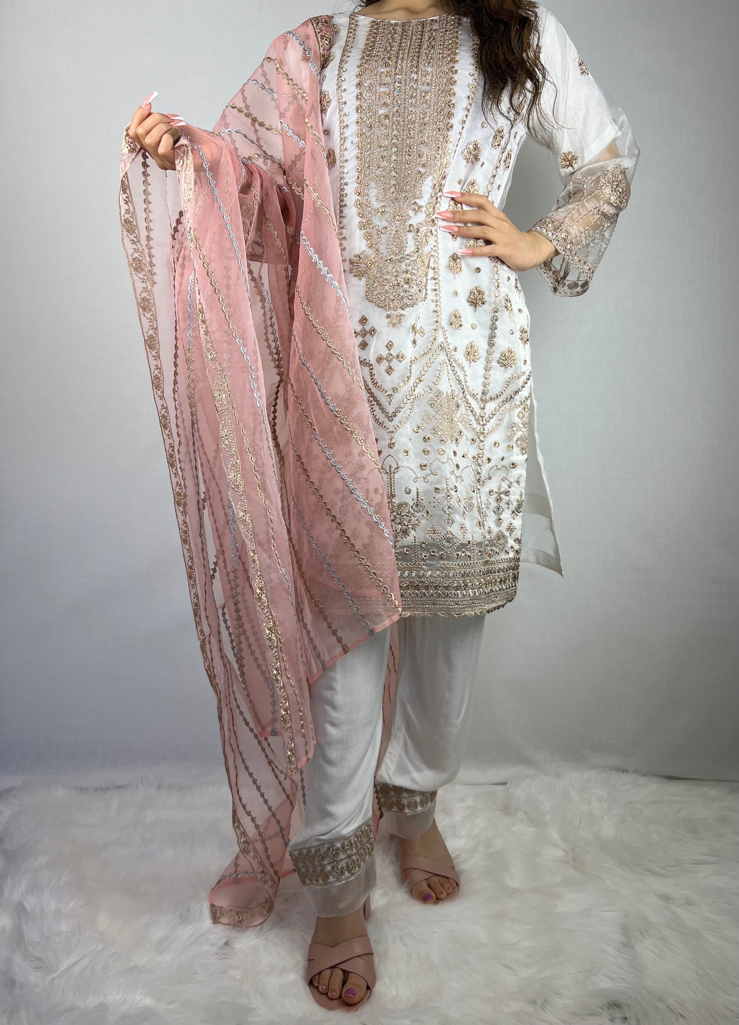 White & Pink Salwar Kameez Suit