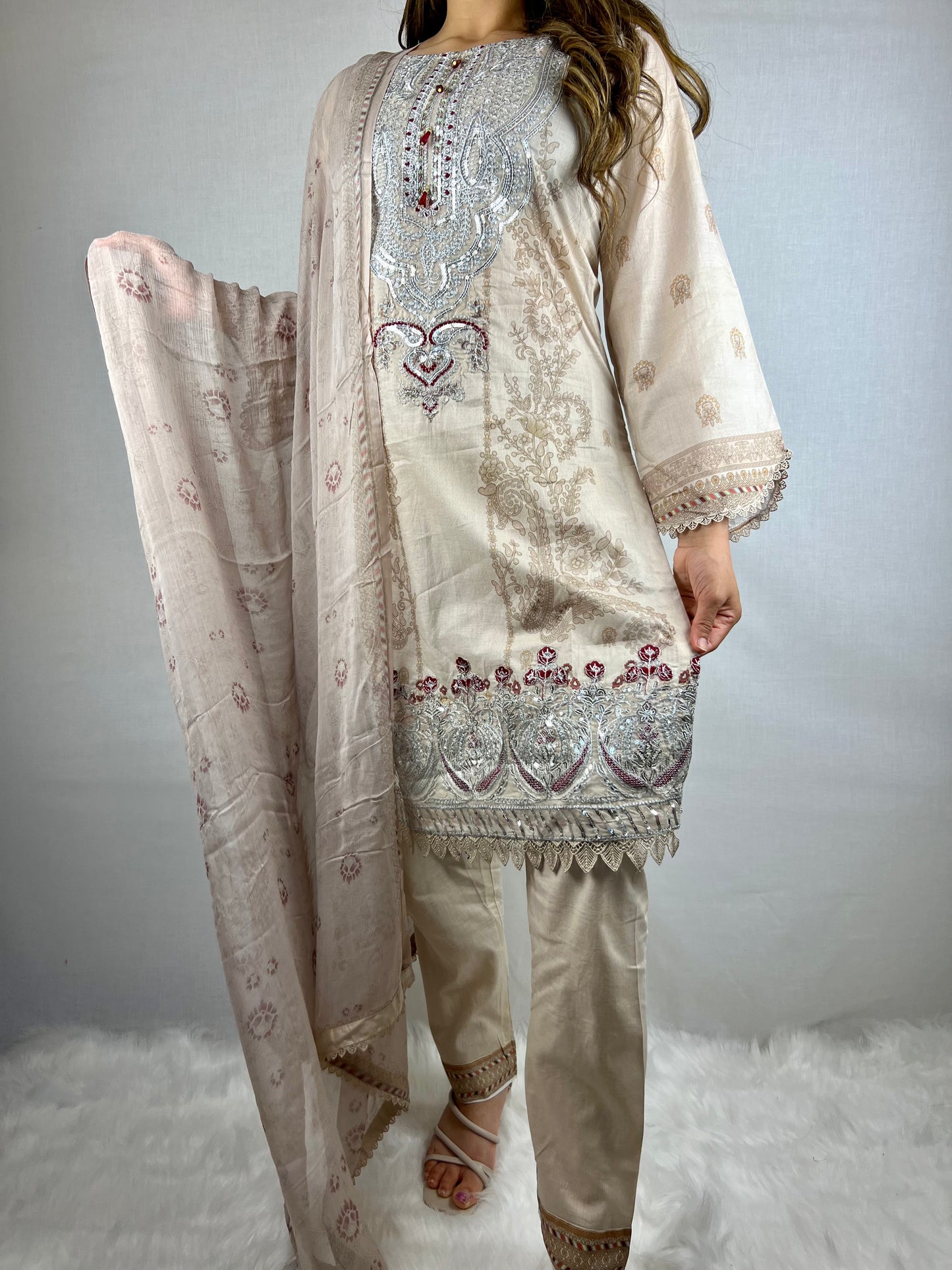 Soft Beige Lawn Suit