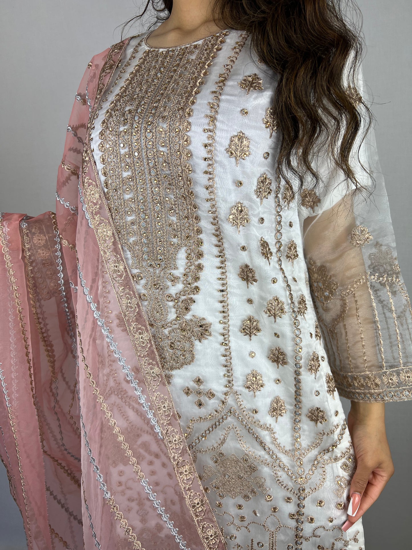 White & Pink Salwar Kameez Suit