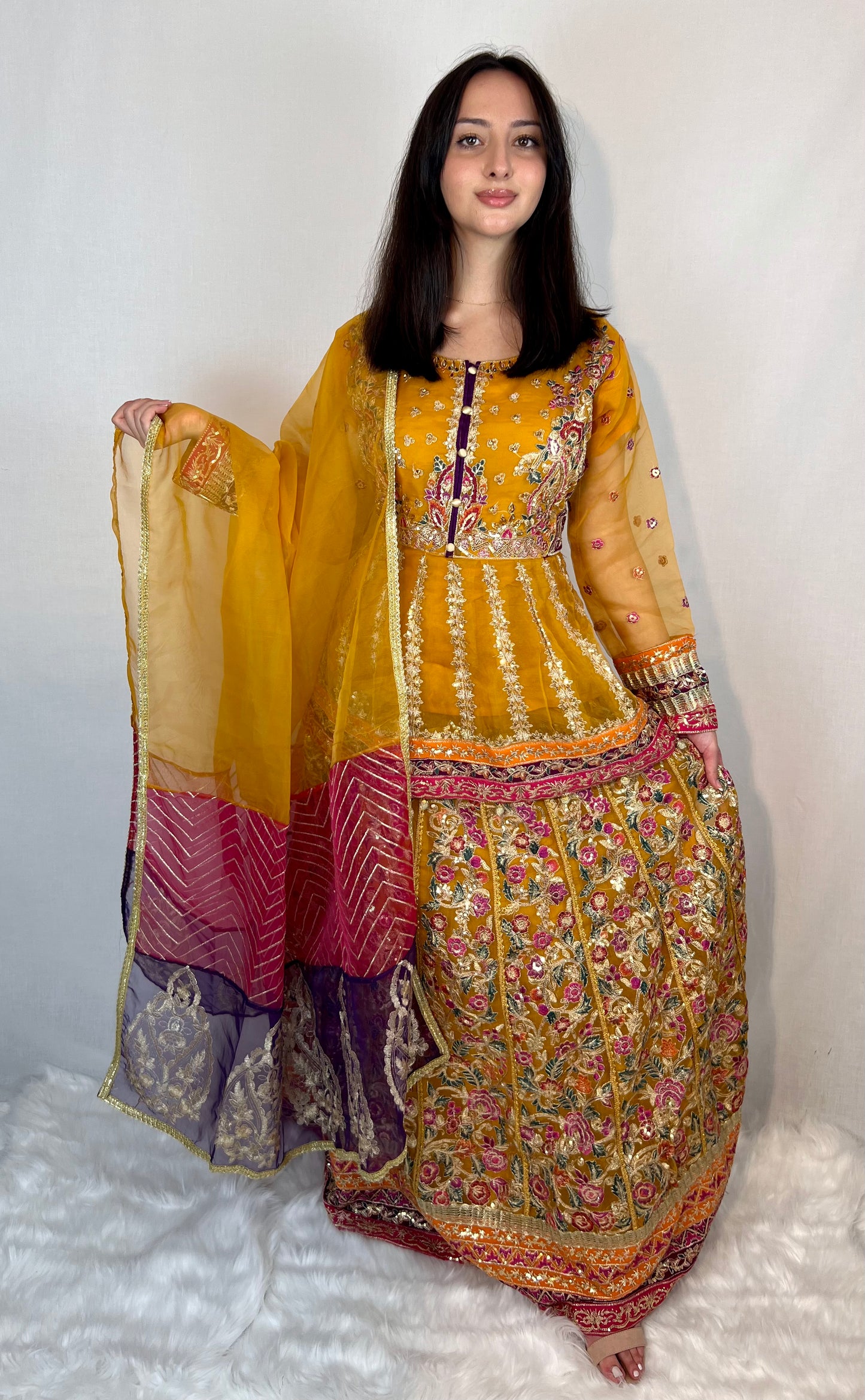 Floral Yellow Kurta and Lehenga