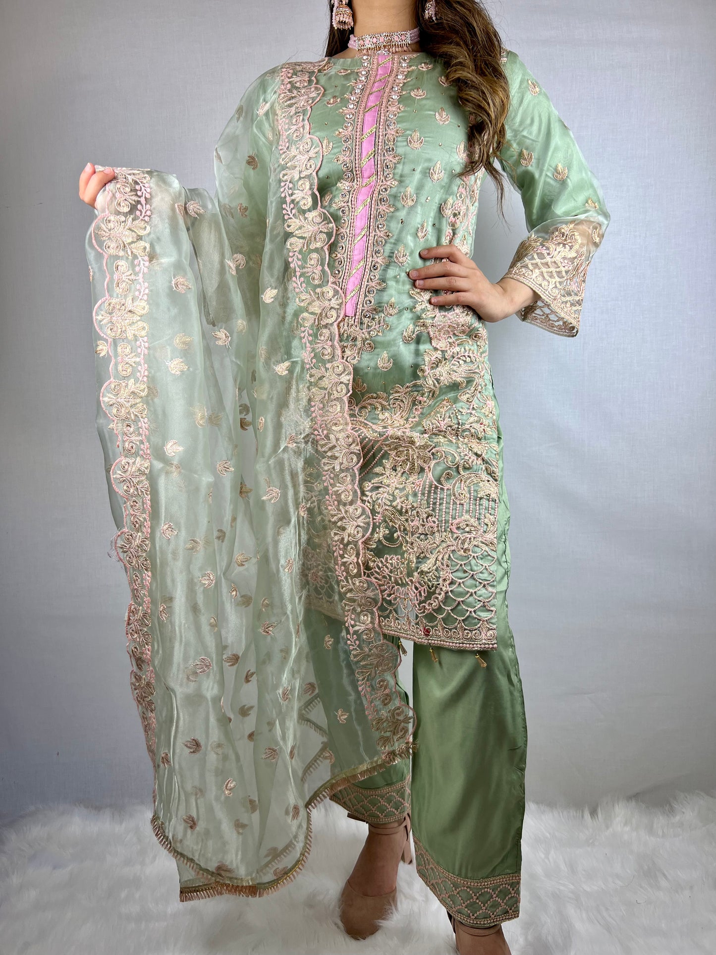 Pastel Green Embroidered Salwar Suit