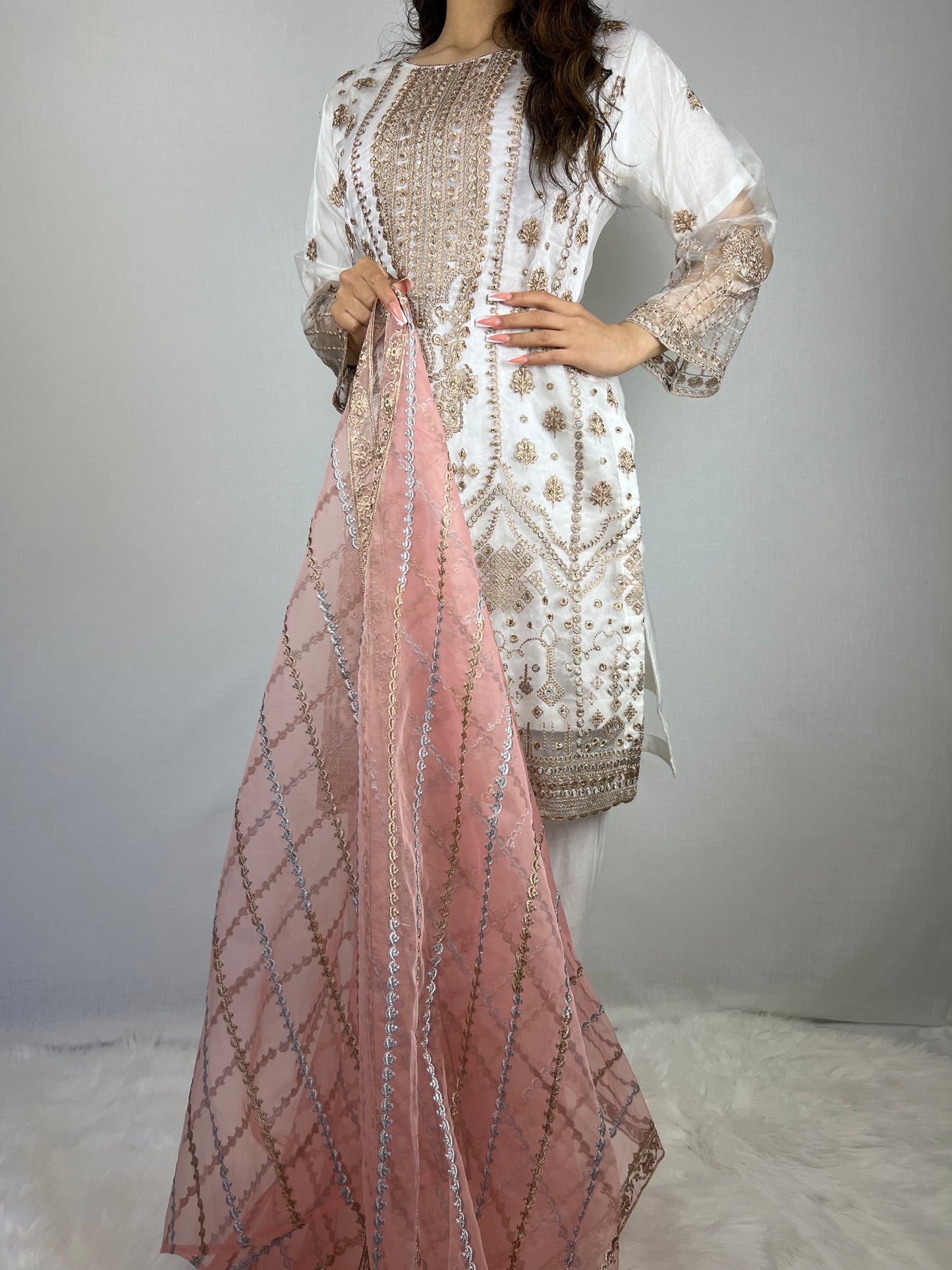 White & Pink Salwar Kameez Suit