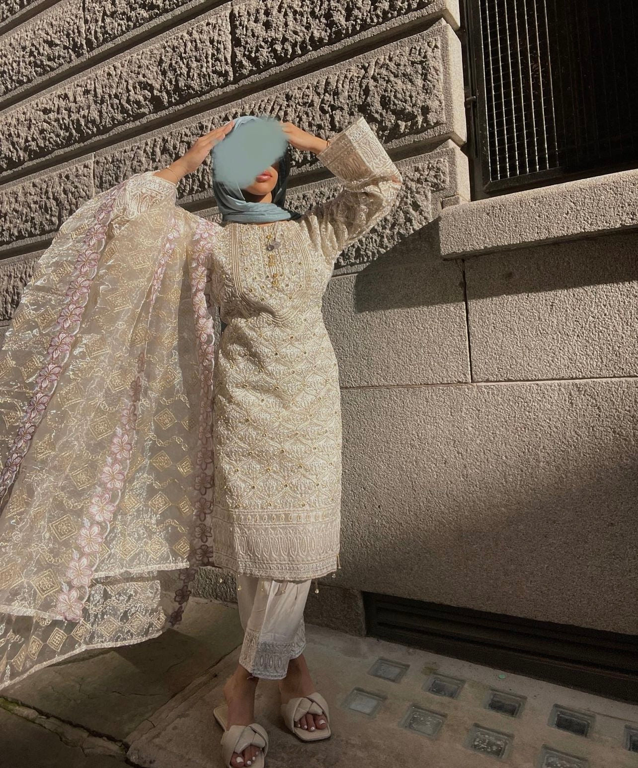 Angel White Salwar Kameez With Floral Dupatta