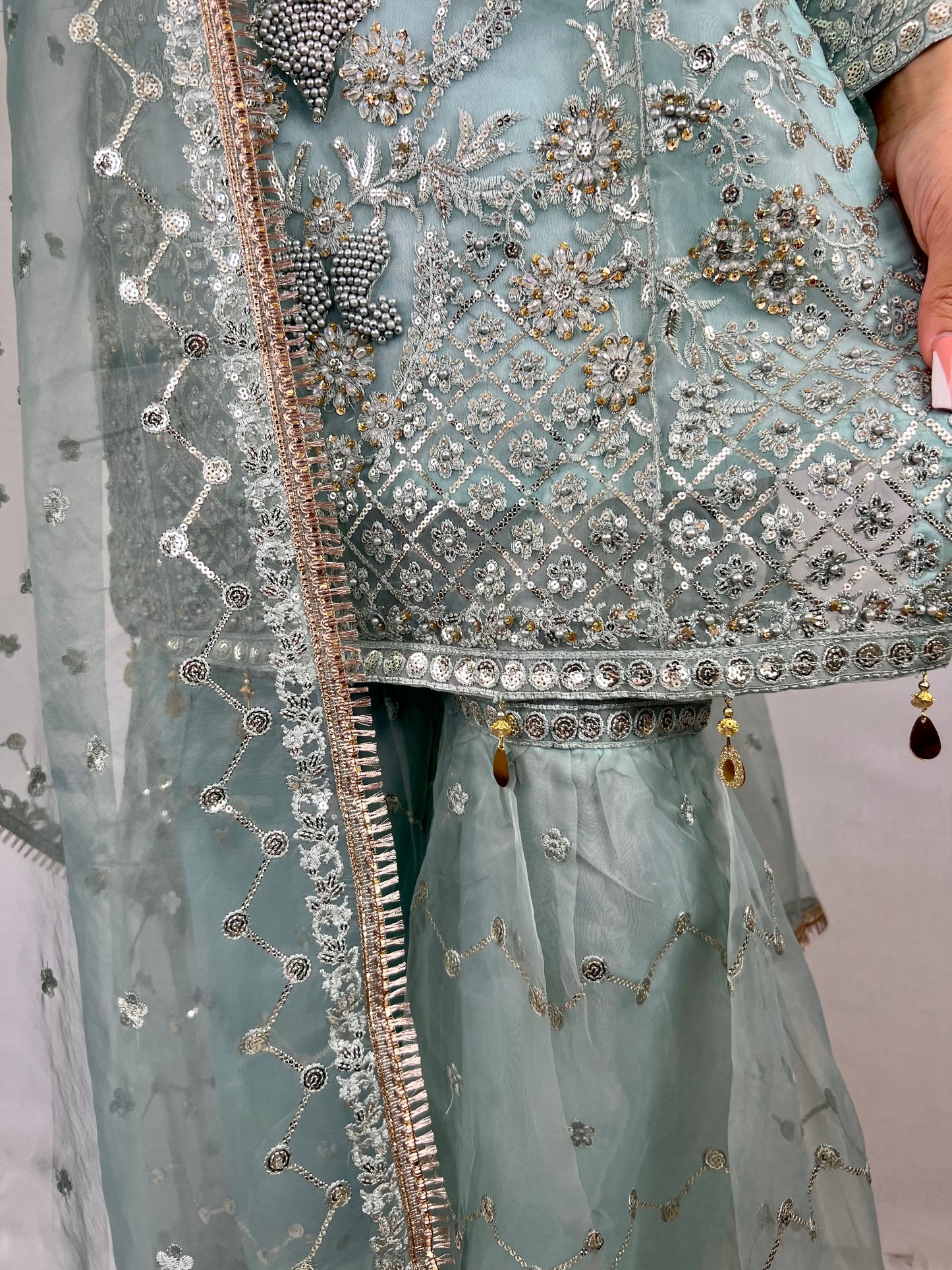 Baby Blue Embroidered Sharara