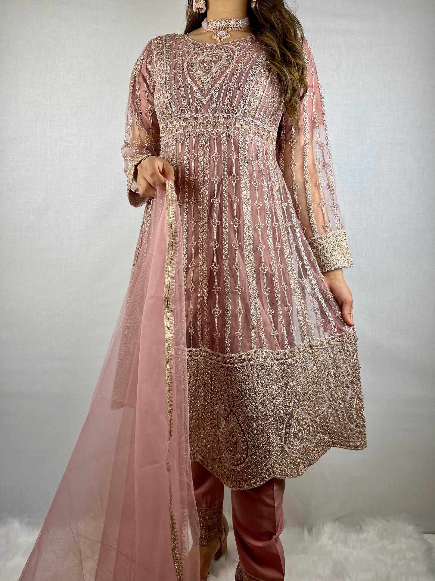 Dusky Pink Embroidered Anarkali Dress