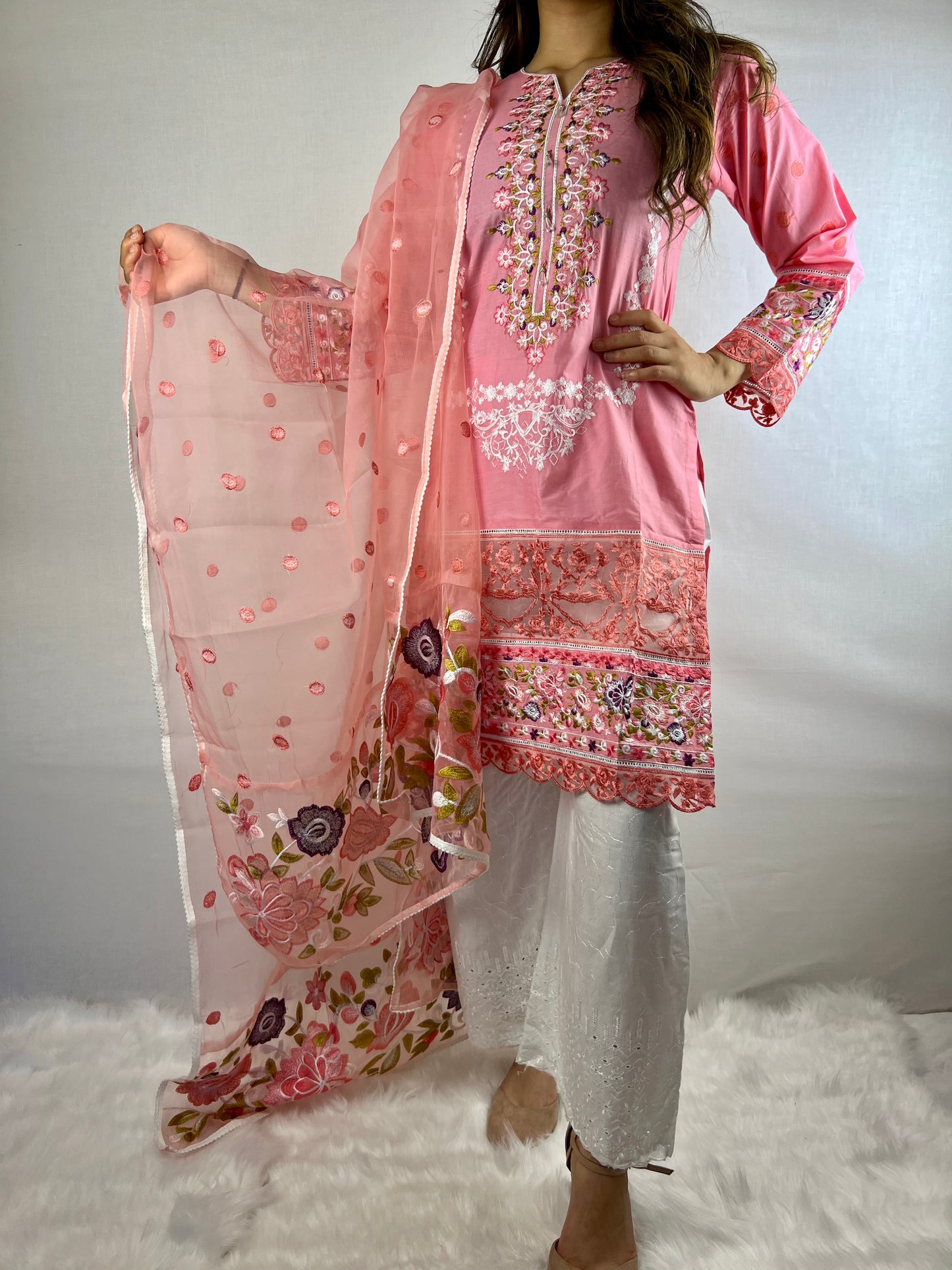 Rose Pink Summer Salwar Suit with Wide Pants