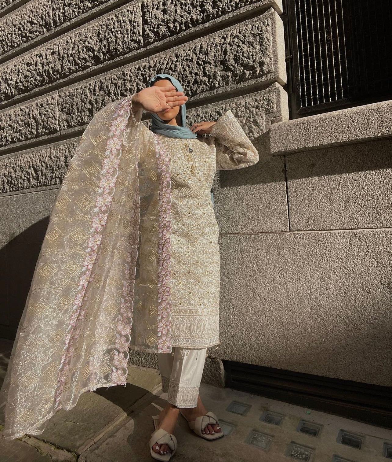 Angel White Salwar Kameez With Floral Dupatta