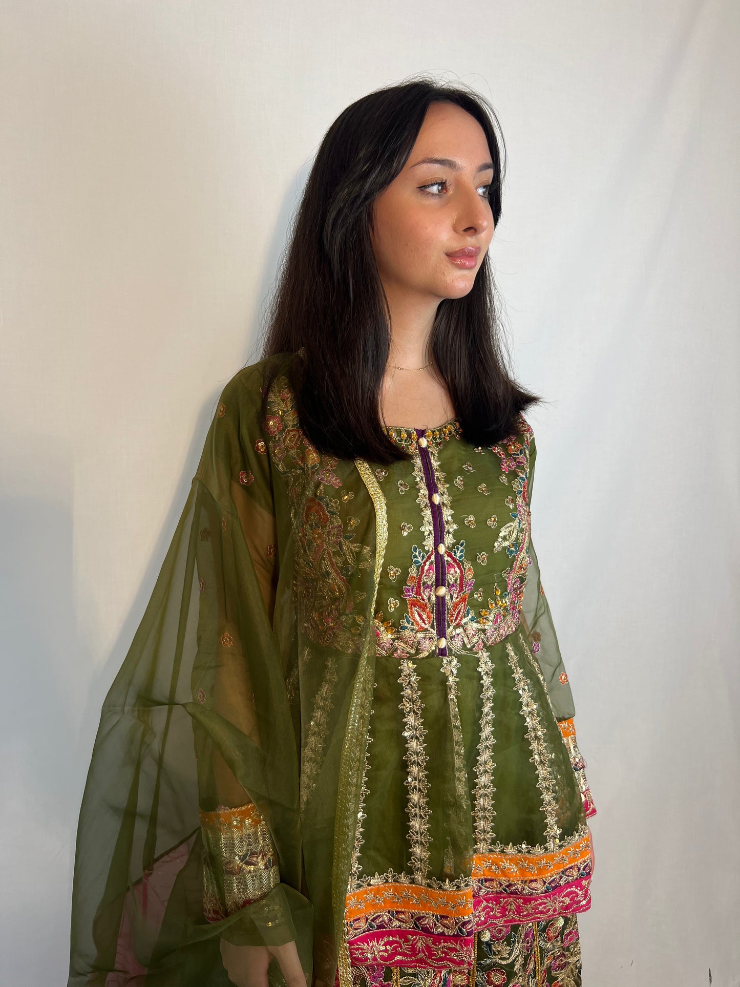 Floral Green Kurta and Lehenga